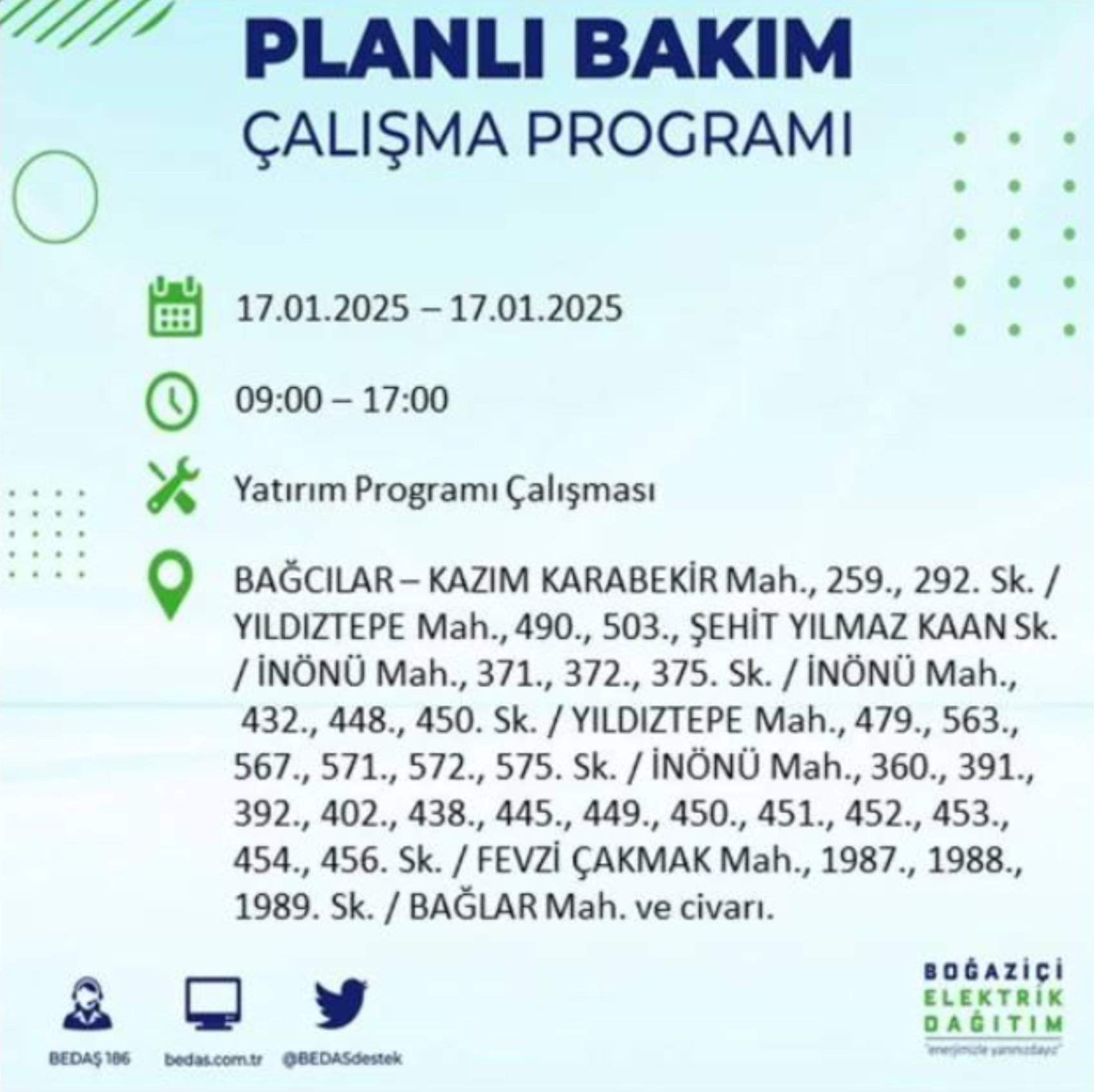 BEDAŞ açıkladı... İstanbul'da elektrik kesintisi: 17 Ocak'ta hangi mahalleler etkilenecek?