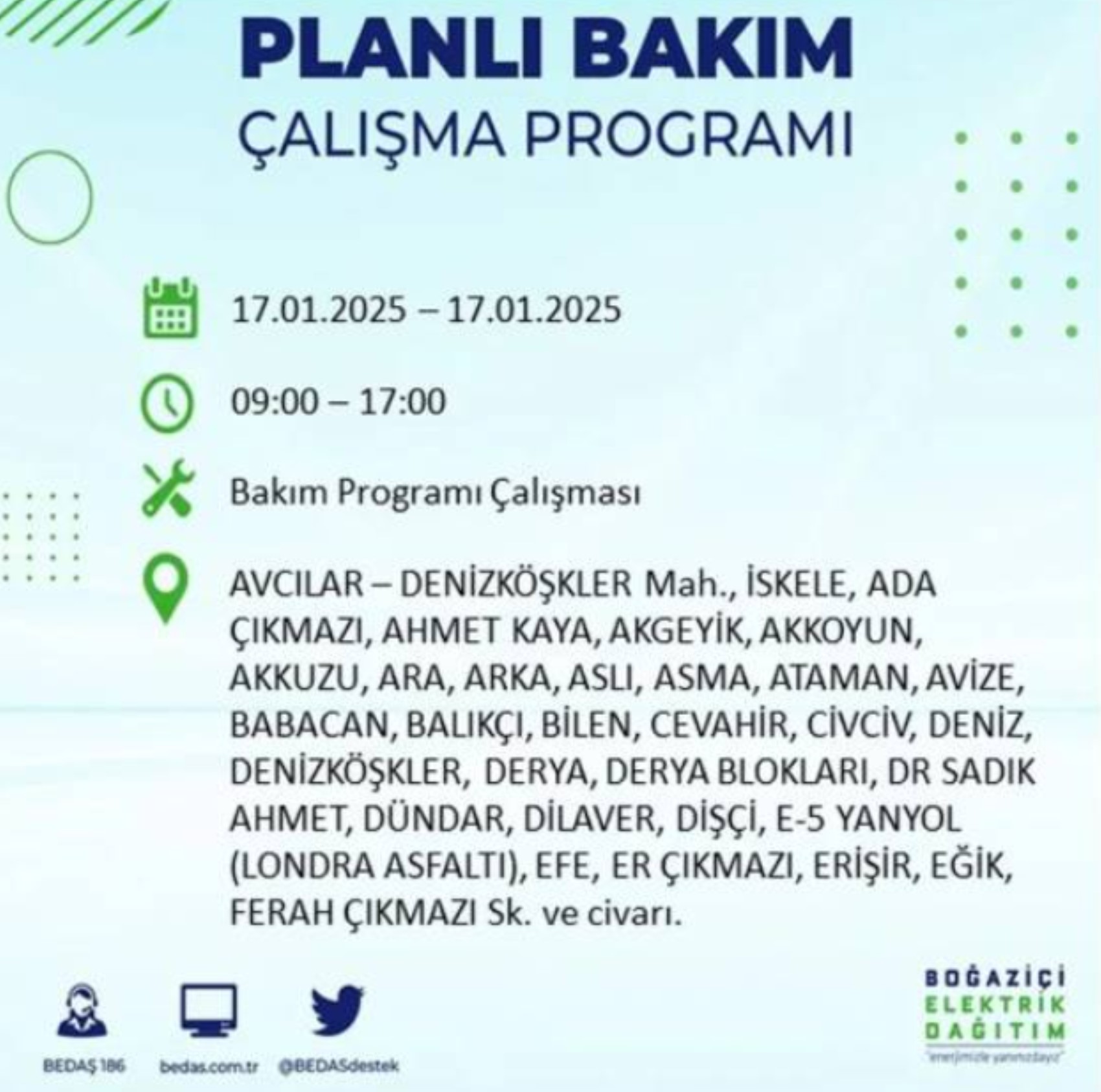 BEDAŞ açıkladı... İstanbul'da elektrik kesintisi: 17 Ocak'ta hangi mahalleler etkilenecek?