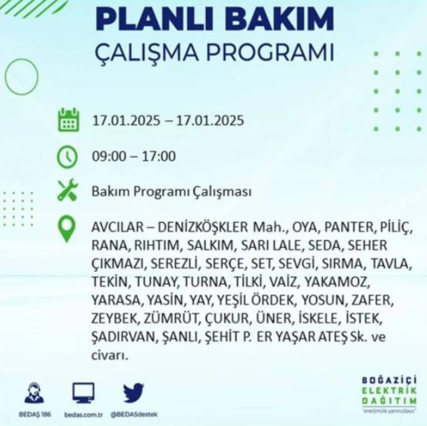 BEDAŞ açıkladı... İstanbul'da elektrik kesintisi: 17 Ocak'ta hangi mahalleler etkilenecek?