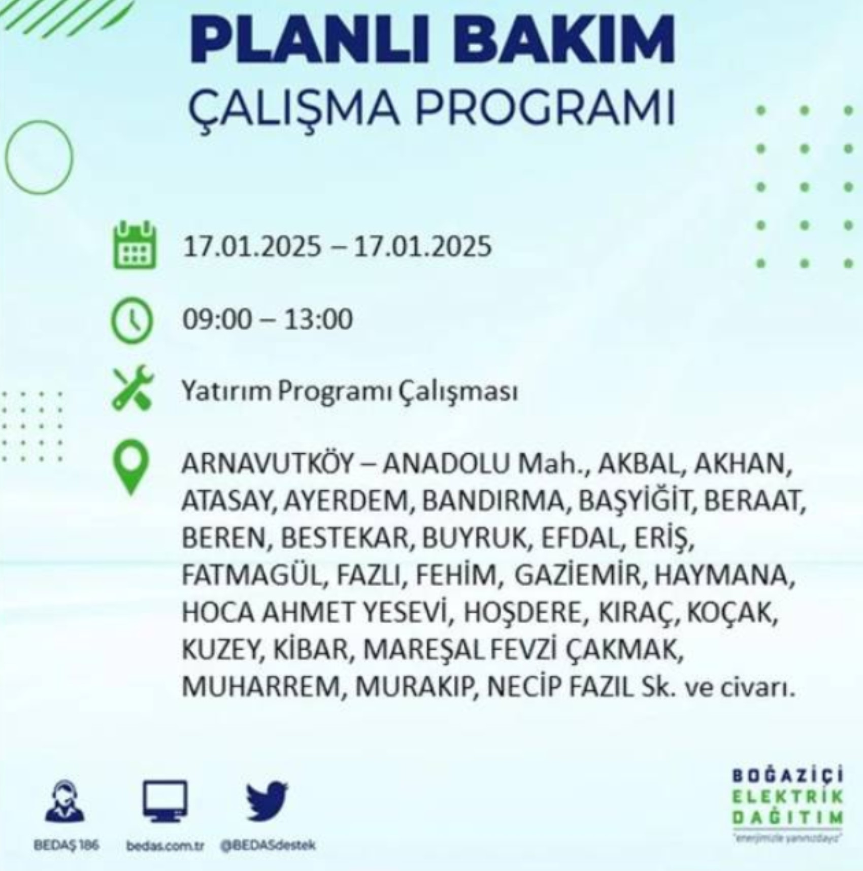 BEDAŞ açıkladı... İstanbul'da elektrik kesintisi: 17 Ocak'ta hangi mahalleler etkilenecek?