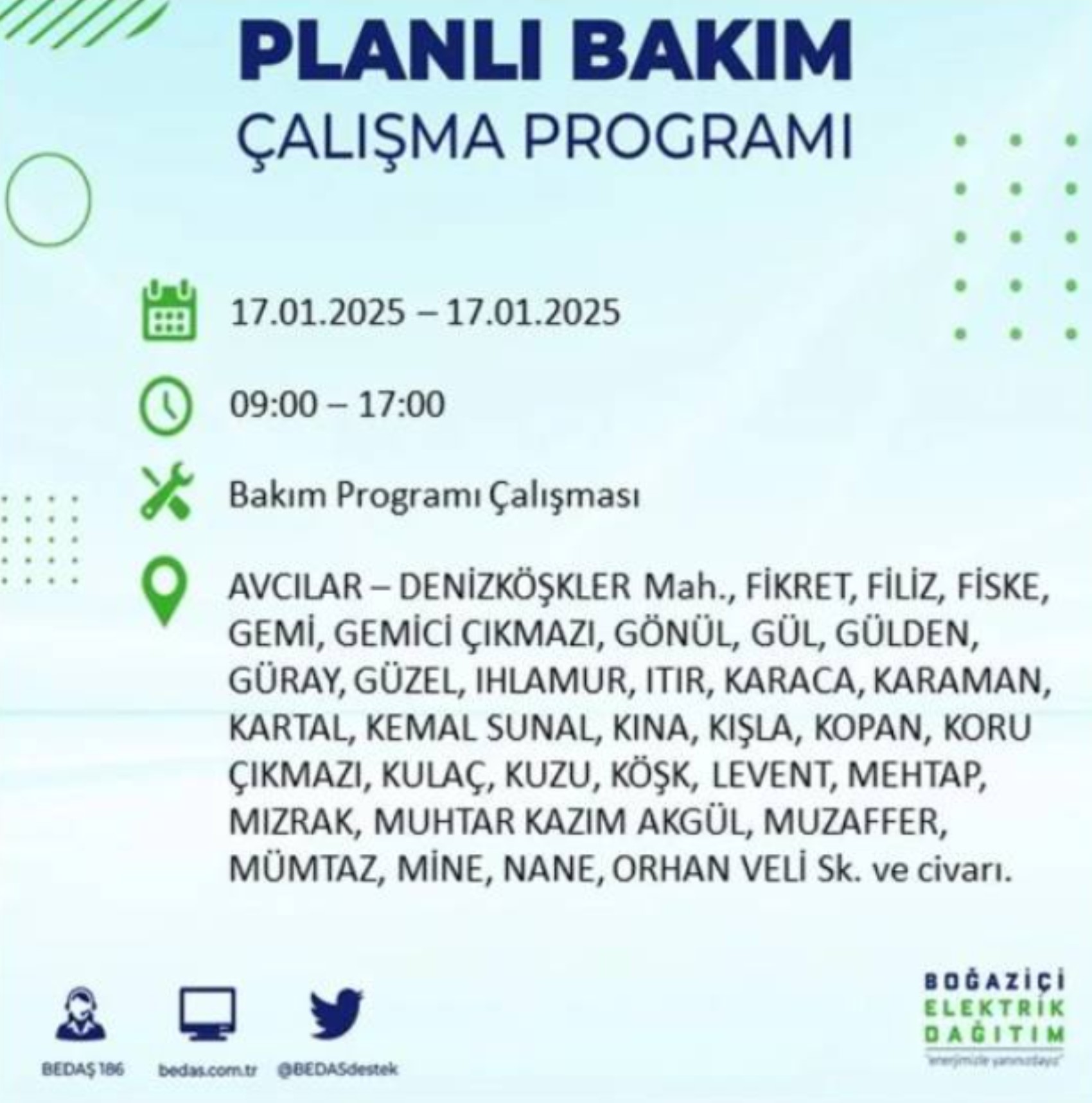 BEDAŞ açıkladı... İstanbul'da elektrik kesintisi: 17 Ocak'ta hangi mahalleler etkilenecek?