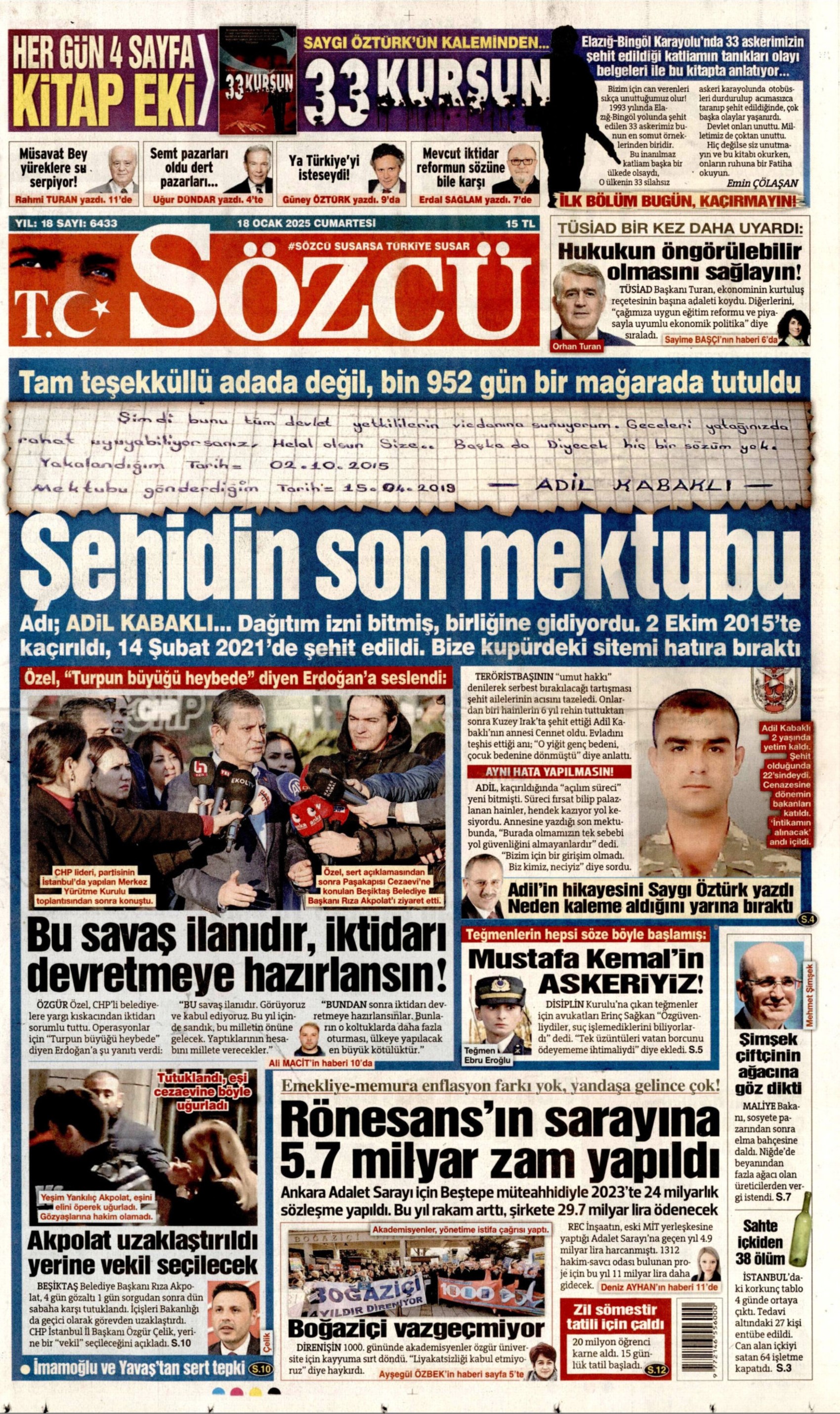 18 Ocak 2025 gazete manşetleri: Gazeteler Beşiktaş Belediye Başkanı Rıza Akpolat'ın tutuklanmasını nasıl gördü?