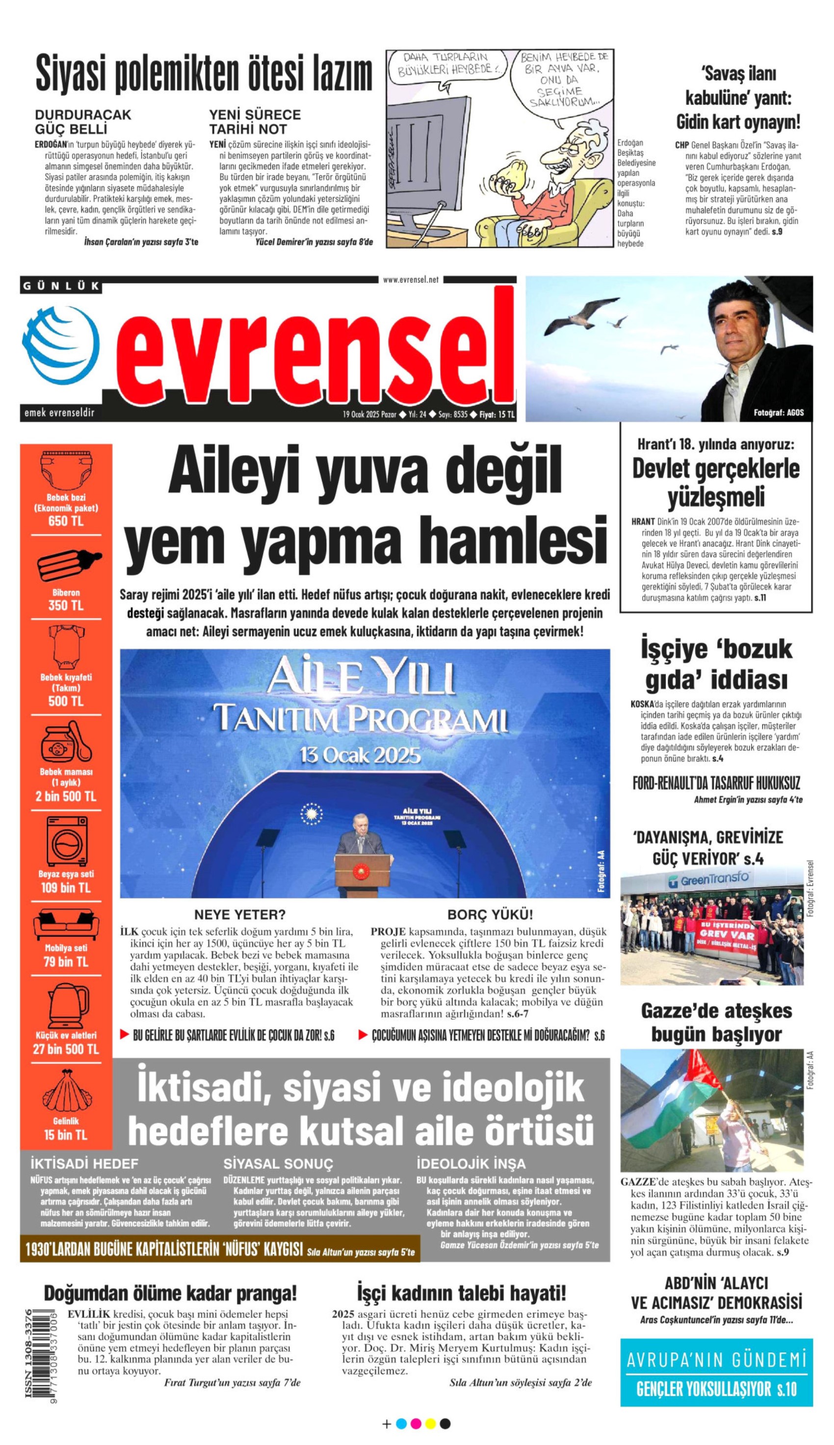 19 Ocak 2025 gazete manşetleri: Erdoğan ve Özel arasındaki 'turp' polemiği gazetelerde