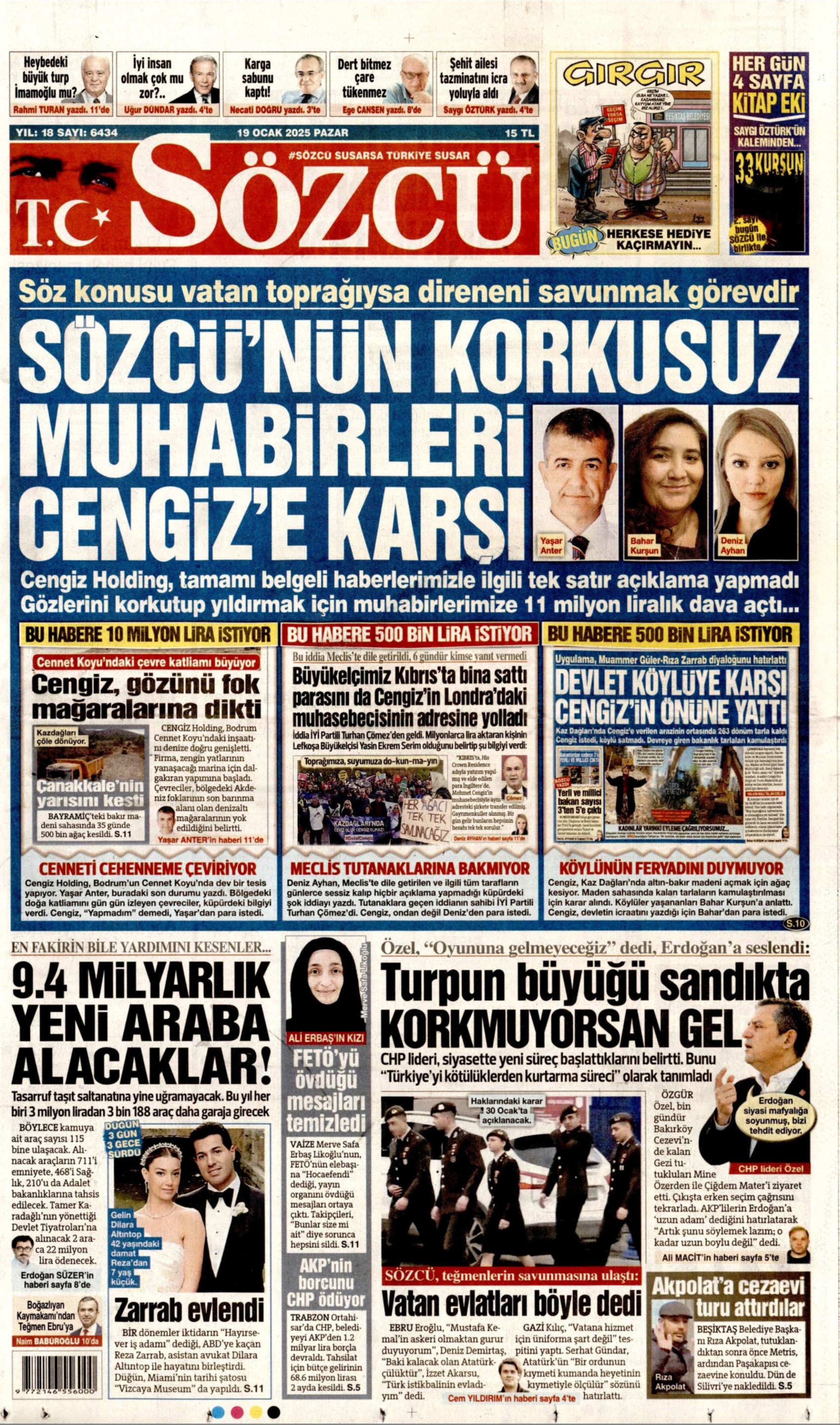 19 Ocak 2025 gazete manşetleri: Erdoğan ve Özel arasındaki 'turp' polemiği gazetelerde