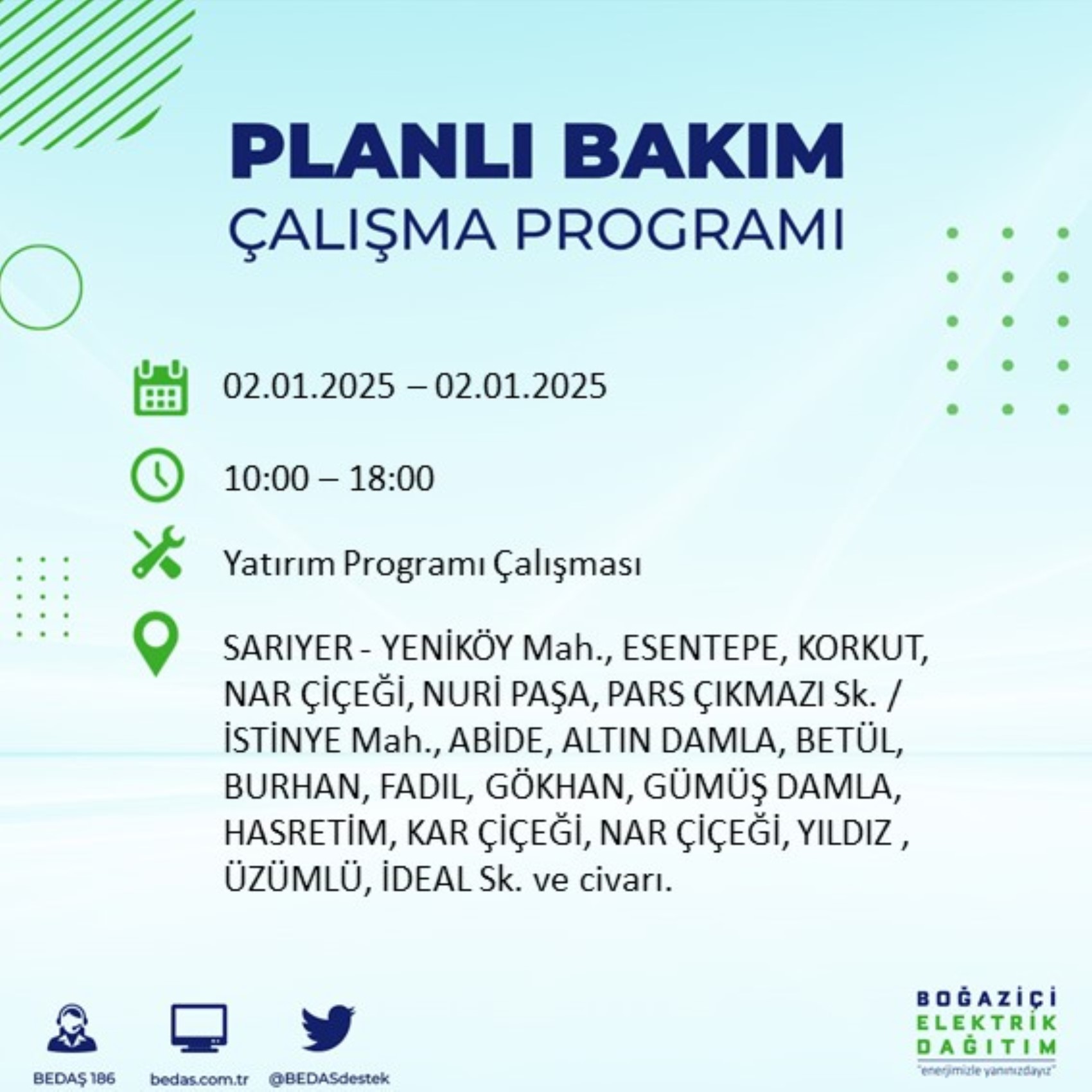 BEDAŞ açıkladı... İstanbul'da elektrik kesintisi: 2 Ocak'ta hangi mahalleler etkilenecek?