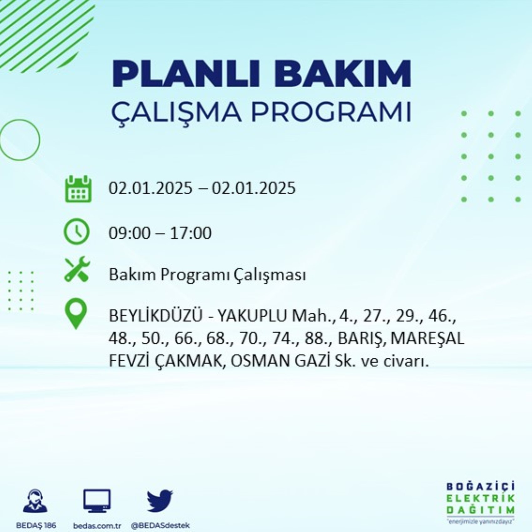 BEDAŞ açıkladı... İstanbul'da elektrik kesintisi: 2 Ocak'ta hangi mahalleler etkilenecek?