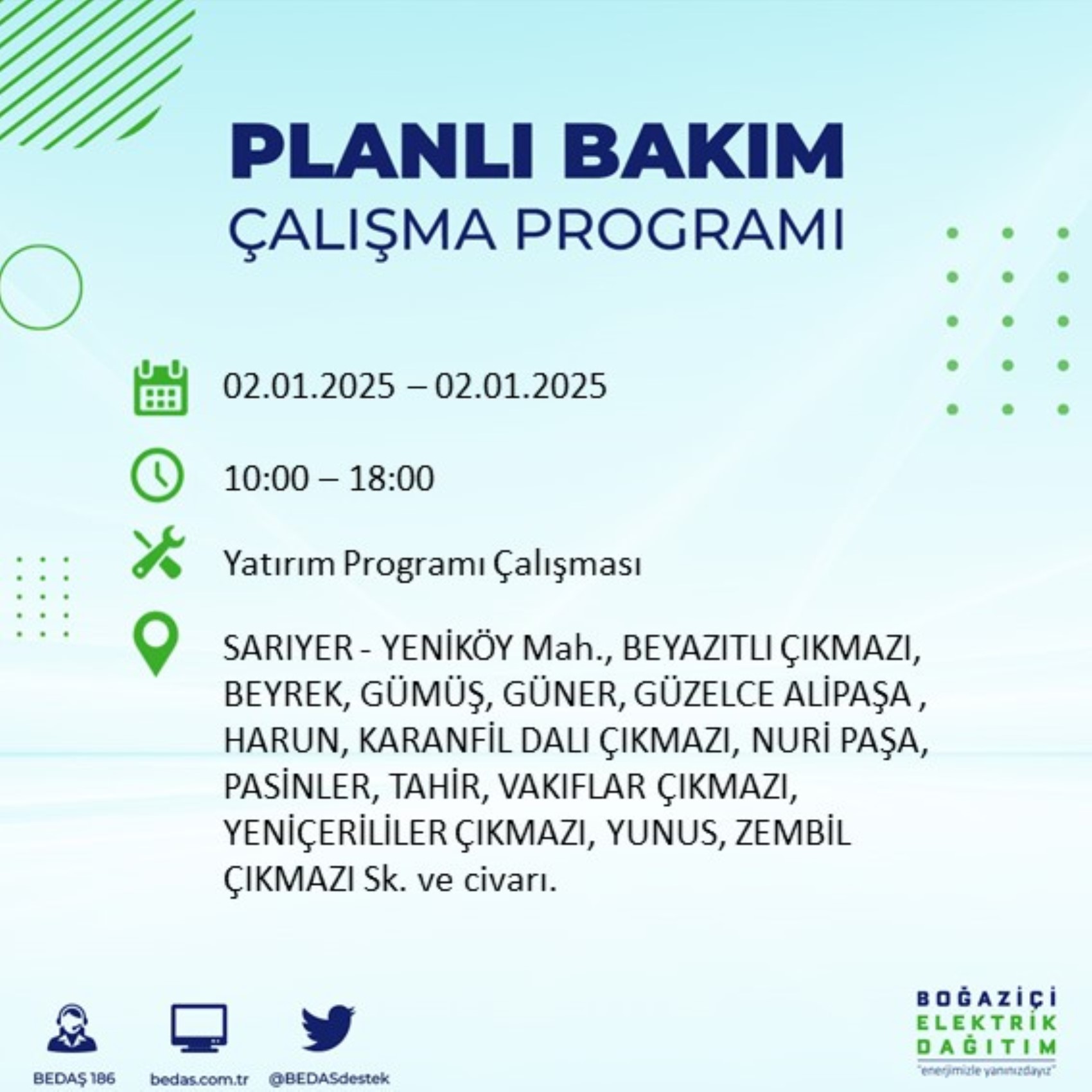 BEDAŞ açıkladı... İstanbul'da elektrik kesintisi: 2 Ocak'ta hangi mahalleler etkilenecek?