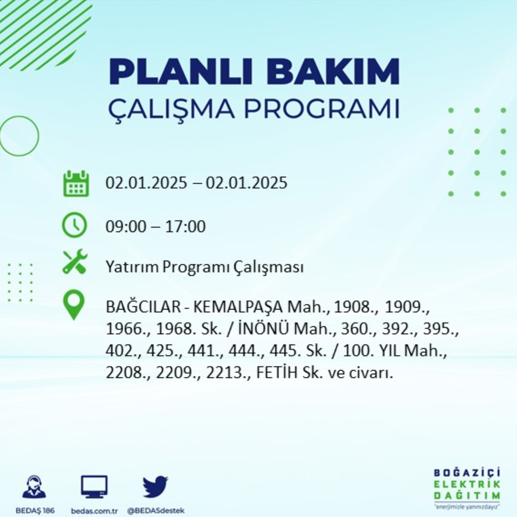 BEDAŞ açıkladı... İstanbul'da elektrik kesintisi: 2 Ocak'ta hangi mahalleler etkilenecek?