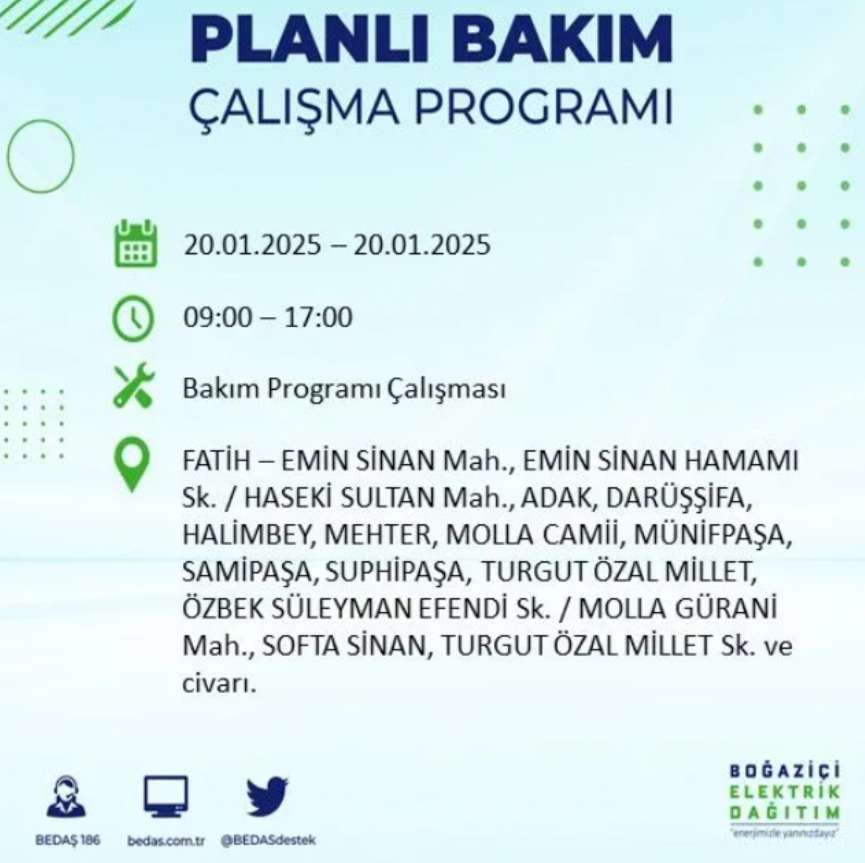 BEDAŞ açıkladı... İstanbul'da elektrik kesintisi: 20 Ocak'ta hangi mahalleler etkilenecek?