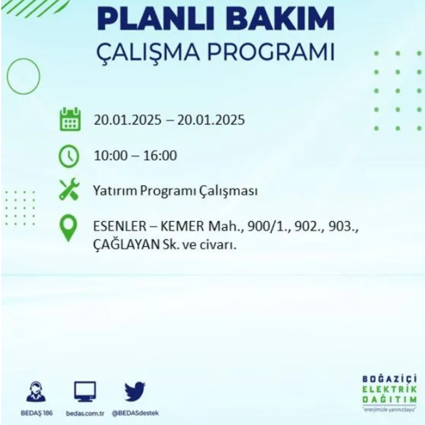 BEDAŞ açıkladı... İstanbul'da elektrik kesintisi: 20 Ocak'ta hangi mahalleler etkilenecek?