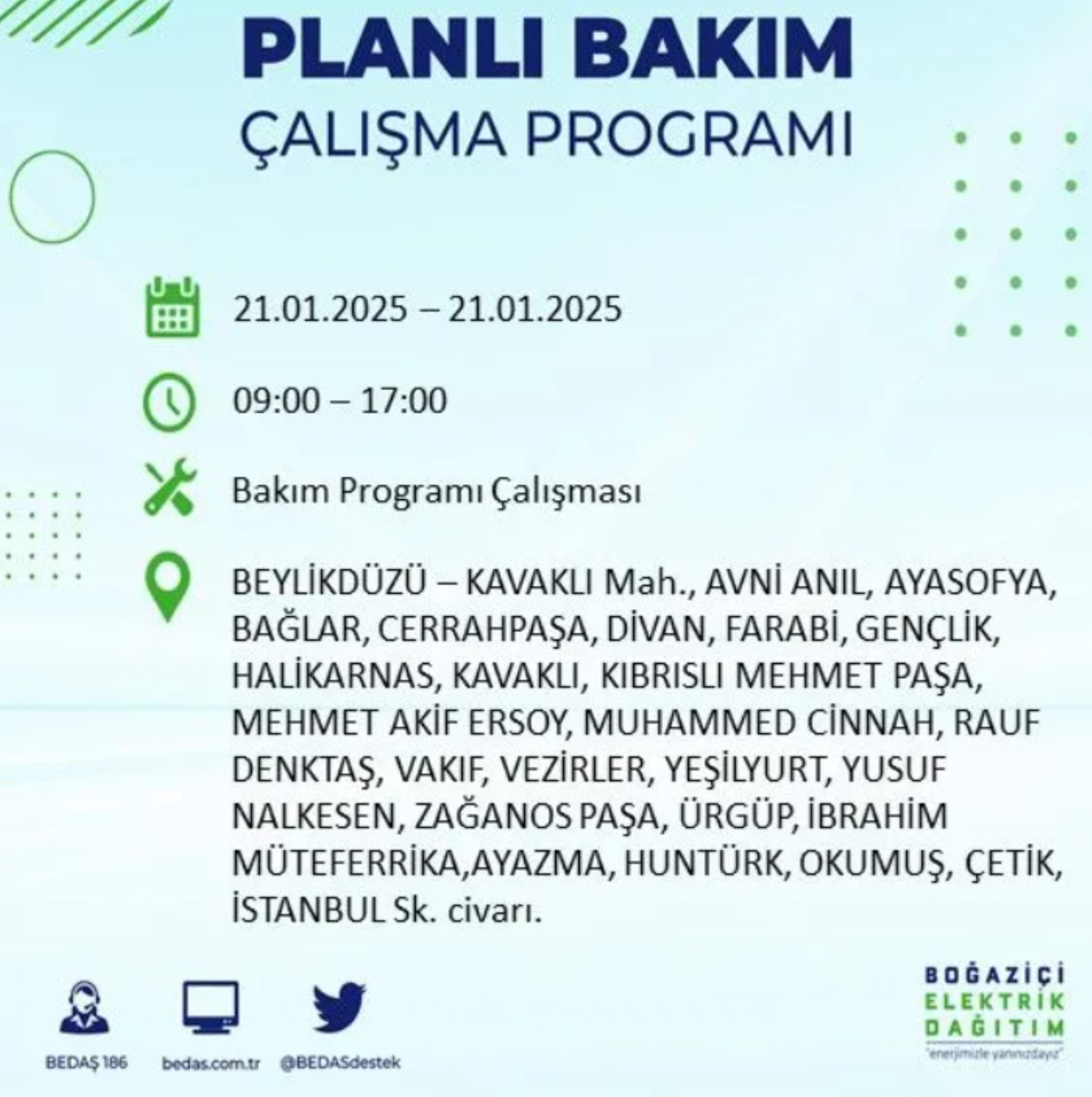 BEDAŞ açıkladı... İstanbul'da elektrik kesintisi: 21 Ocak'ta hangi mahalleler etkilenecek?