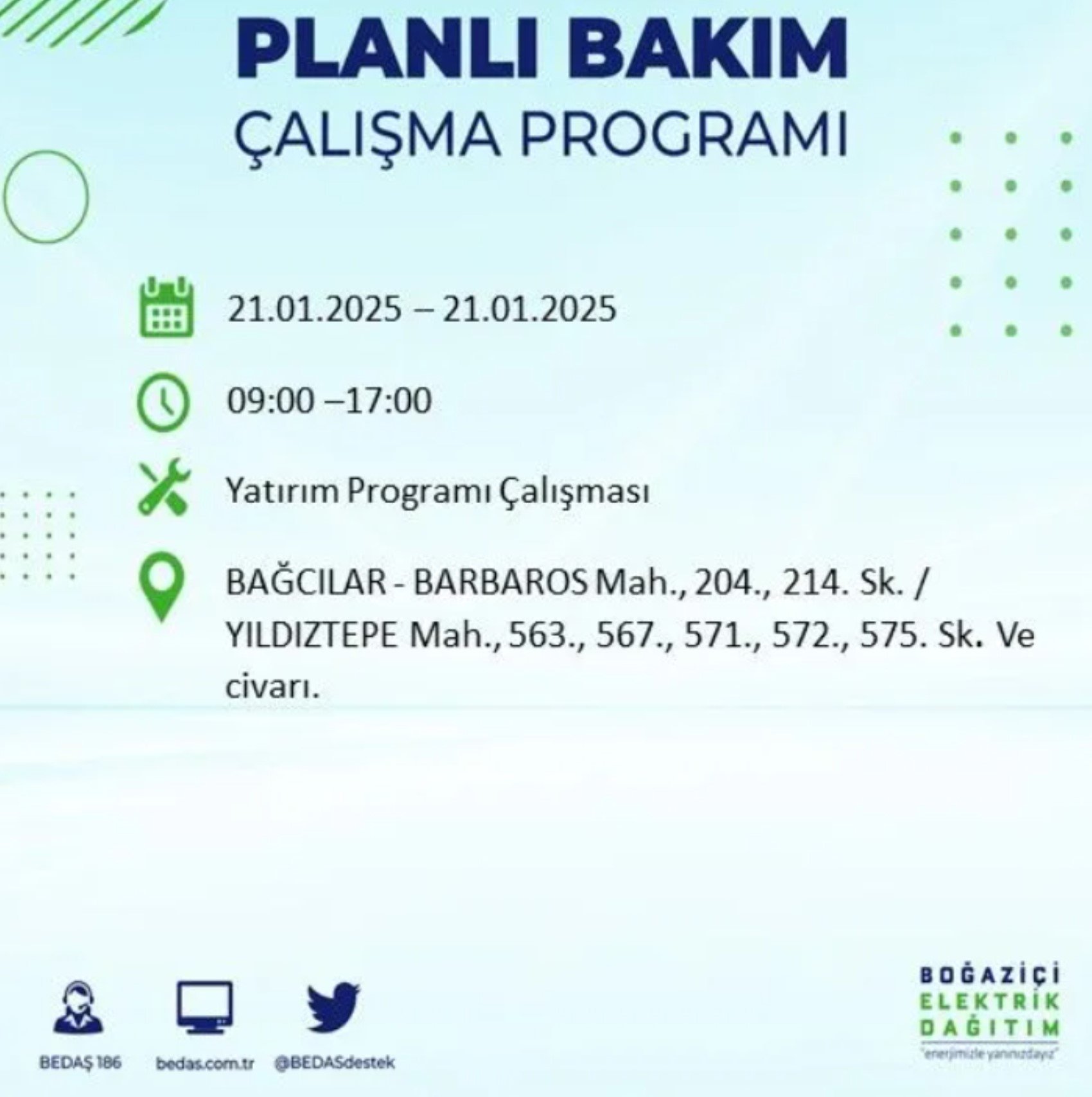 BEDAŞ açıkladı... İstanbul'da elektrik kesintisi: 21 Ocak'ta hangi mahalleler etkilenecek?