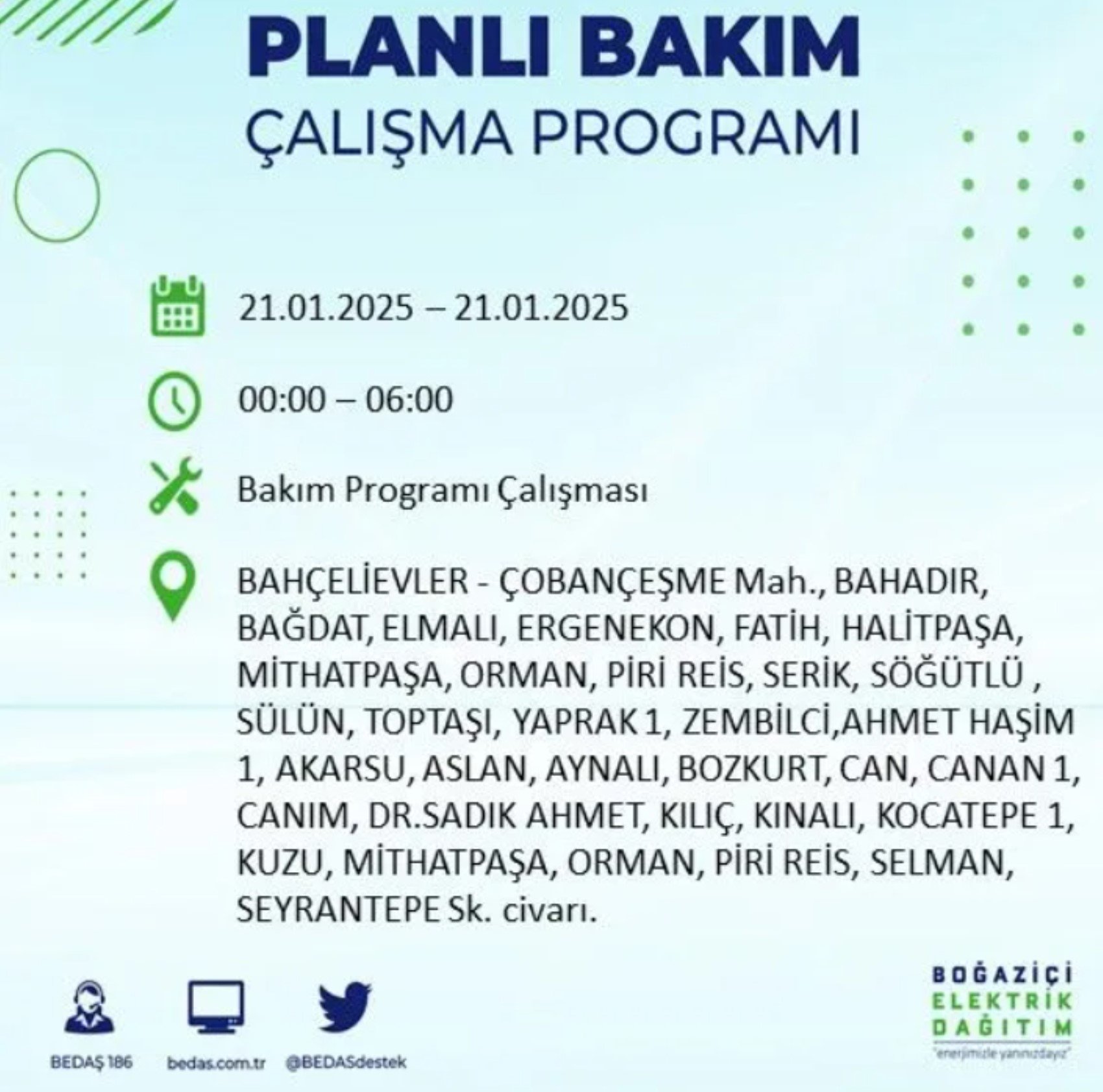 BEDAŞ açıkladı... İstanbul'da elektrik kesintisi: 21 Ocak'ta hangi mahalleler etkilenecek?