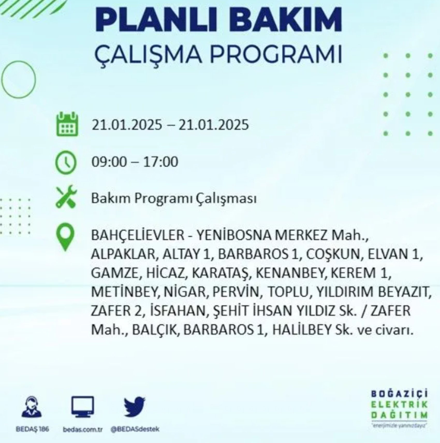 BEDAŞ açıkladı... İstanbul'da elektrik kesintisi: 21 Ocak'ta hangi mahalleler etkilenecek?