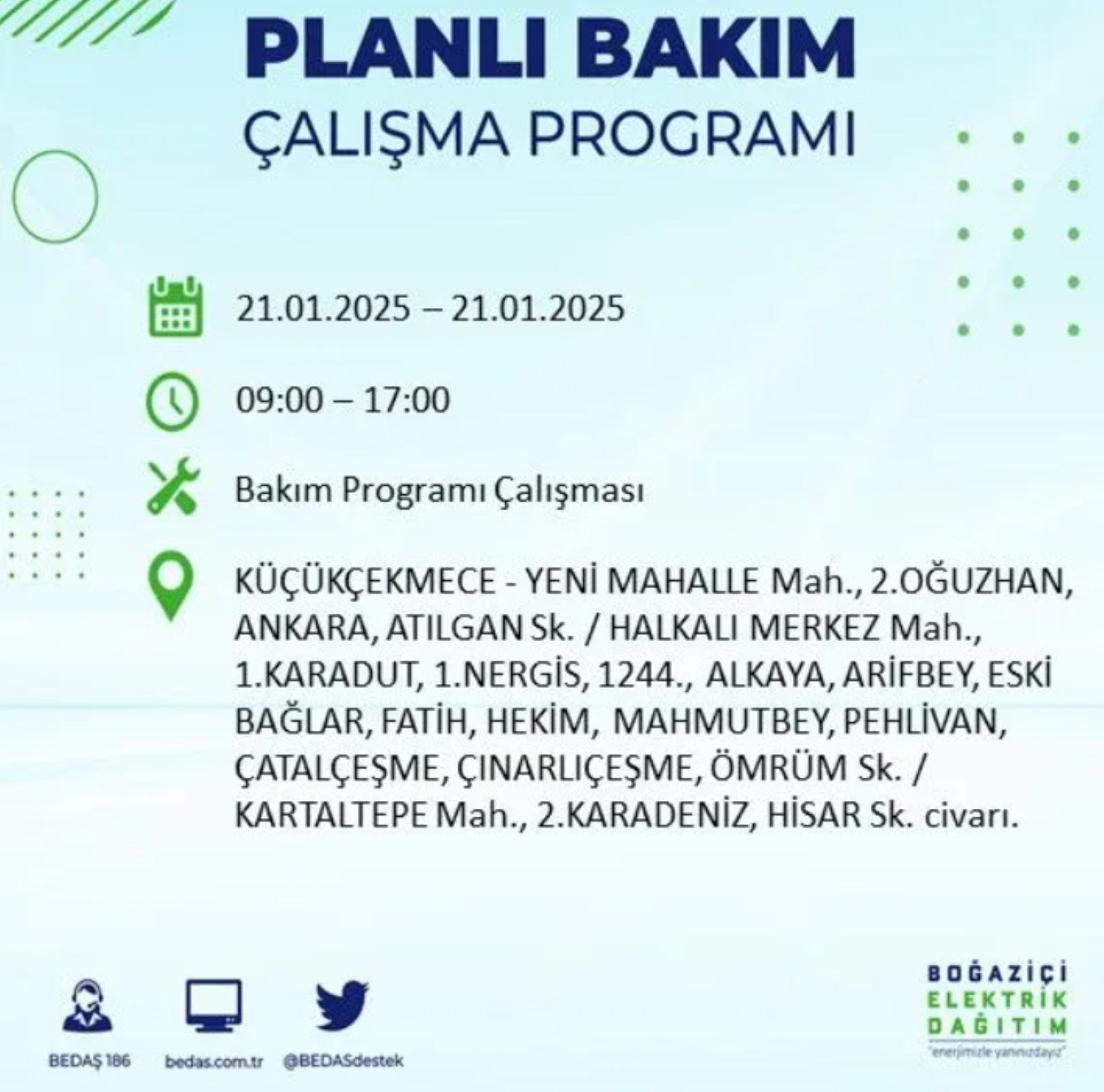 BEDAŞ açıkladı... İstanbul'da elektrik kesintisi: 21 Ocak'ta hangi mahalleler etkilenecek?