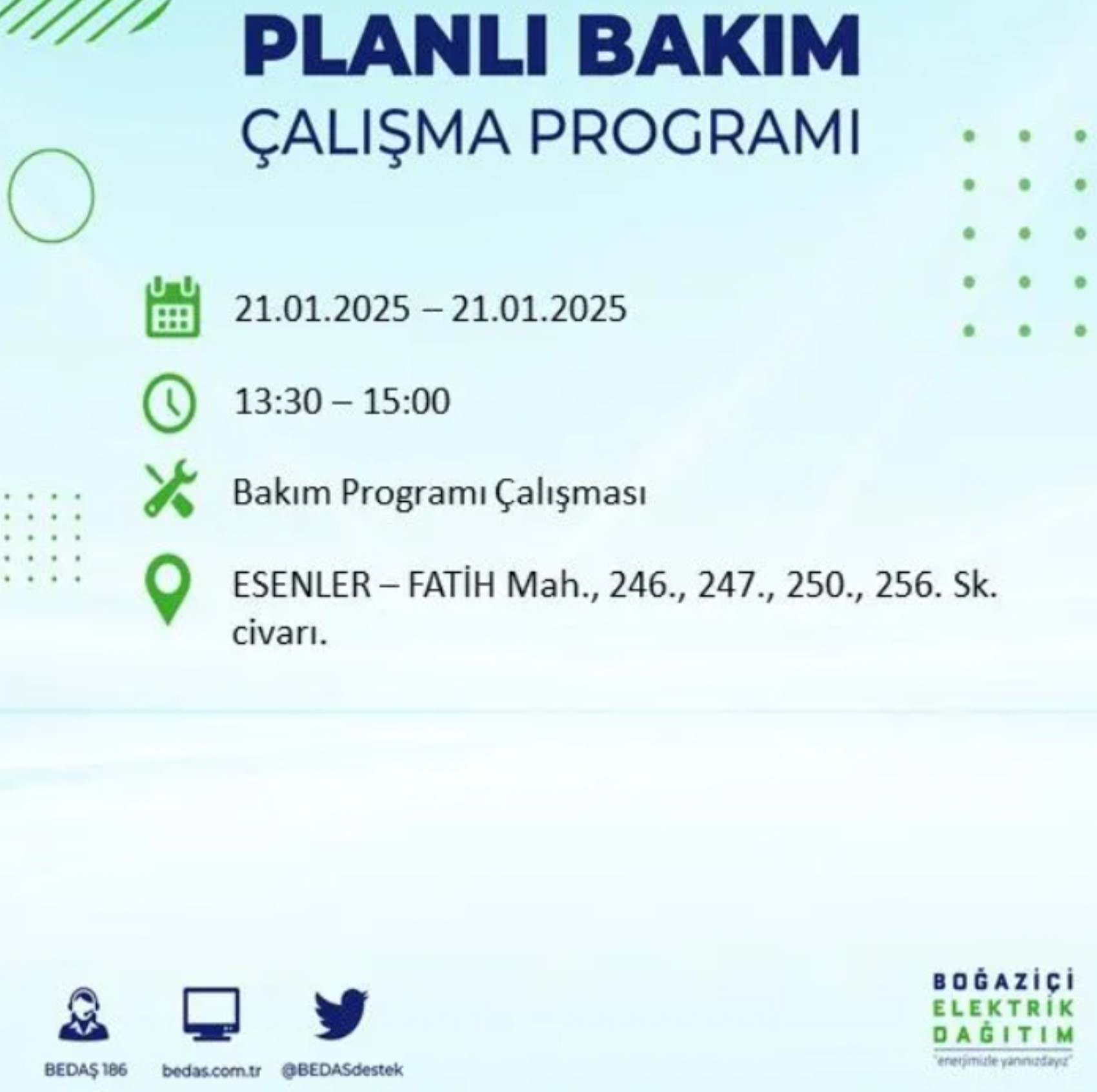 BEDAŞ açıkladı... İstanbul'da elektrik kesintisi: 21 Ocak'ta hangi mahalleler etkilenecek?