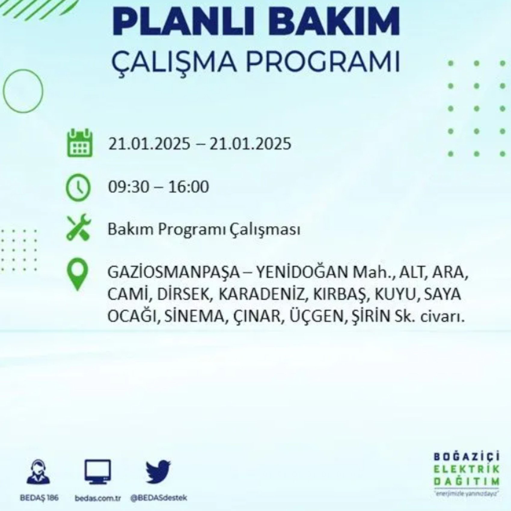 BEDAŞ açıkladı... İstanbul'da elektrik kesintisi: 21 Ocak'ta hangi mahalleler etkilenecek?