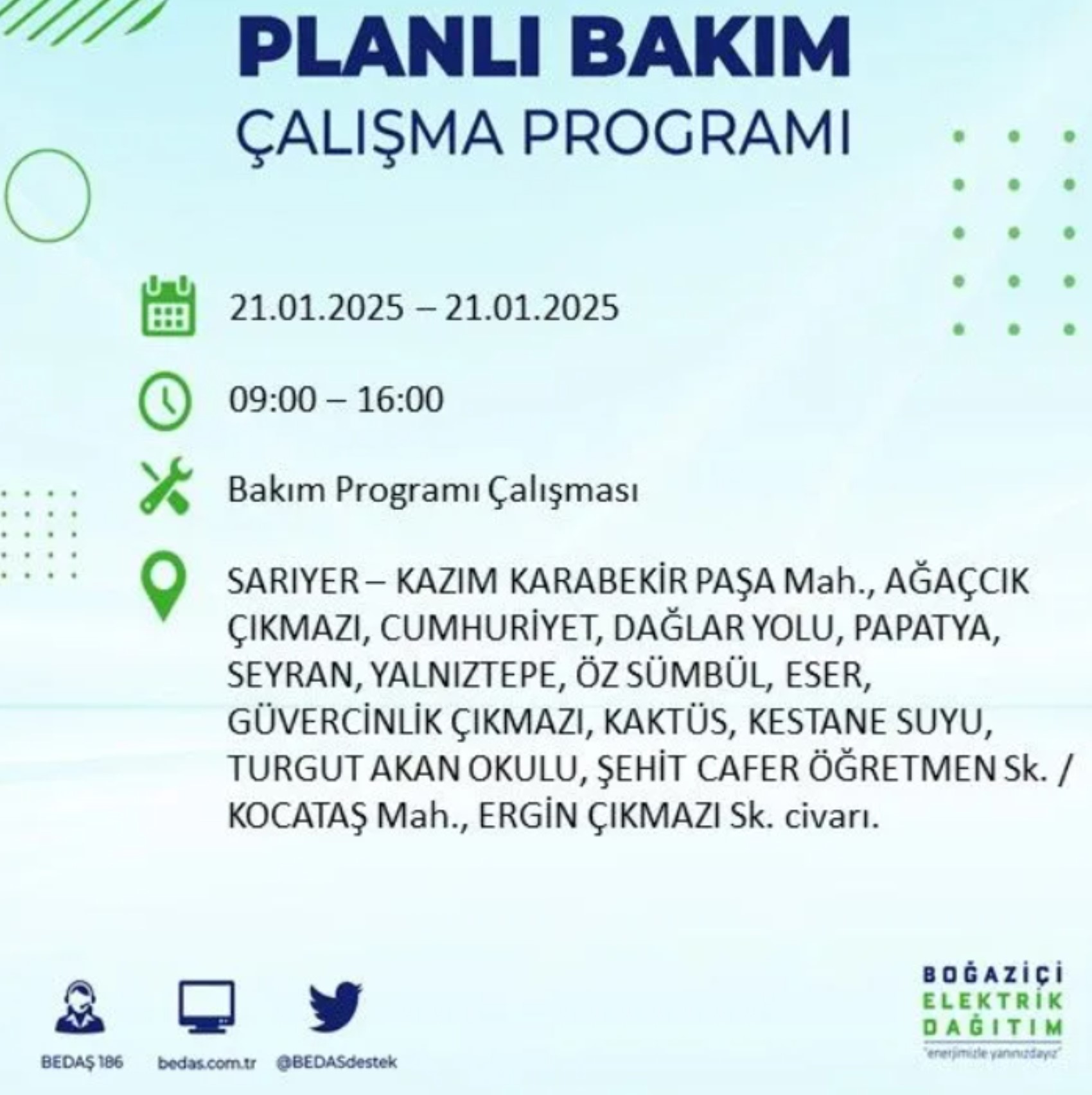 BEDAŞ açıkladı... İstanbul'da elektrik kesintisi: 21 Ocak'ta hangi mahalleler etkilenecek?