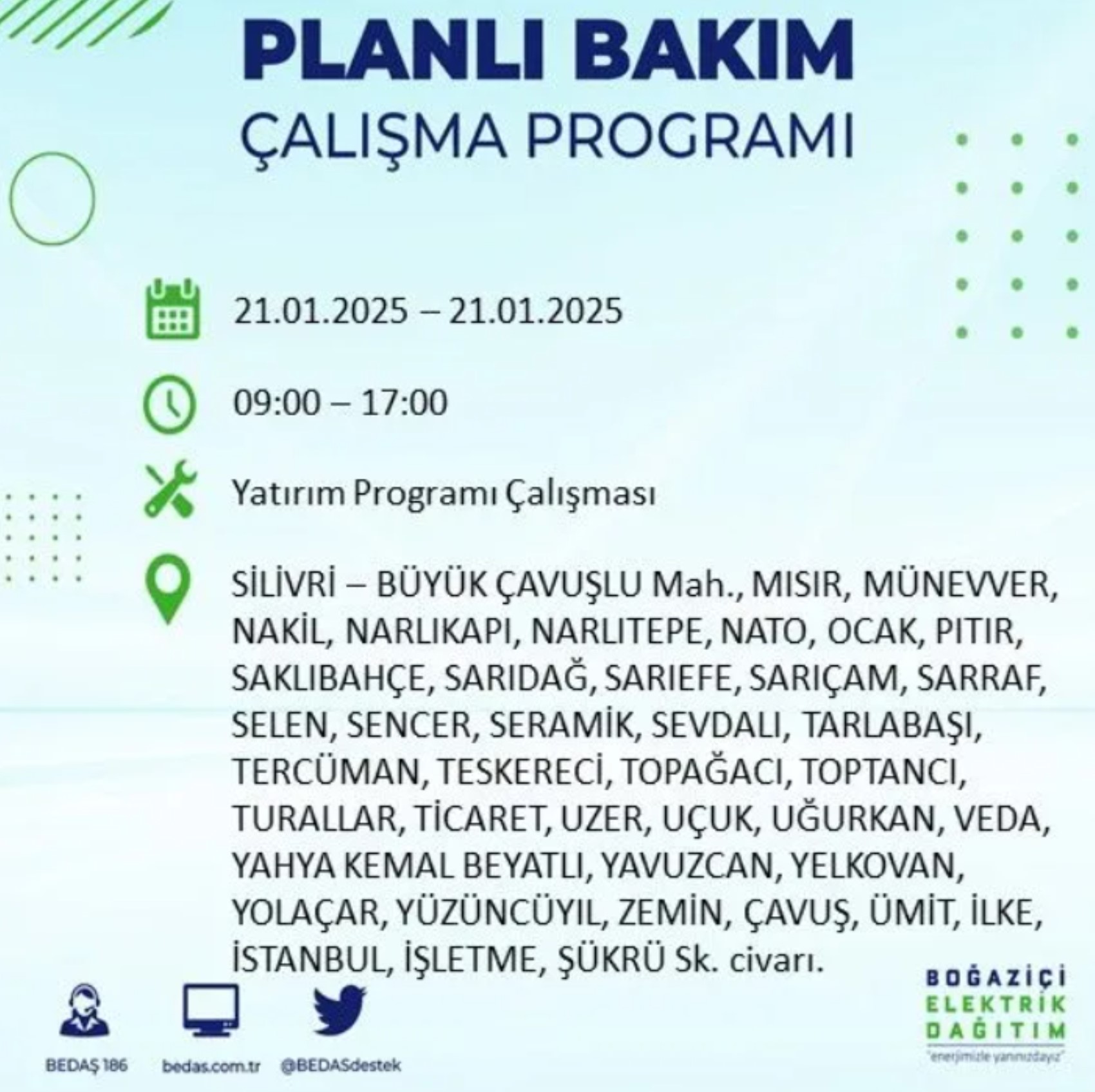 BEDAŞ açıkladı... İstanbul'da elektrik kesintisi: 21 Ocak'ta hangi mahalleler etkilenecek?