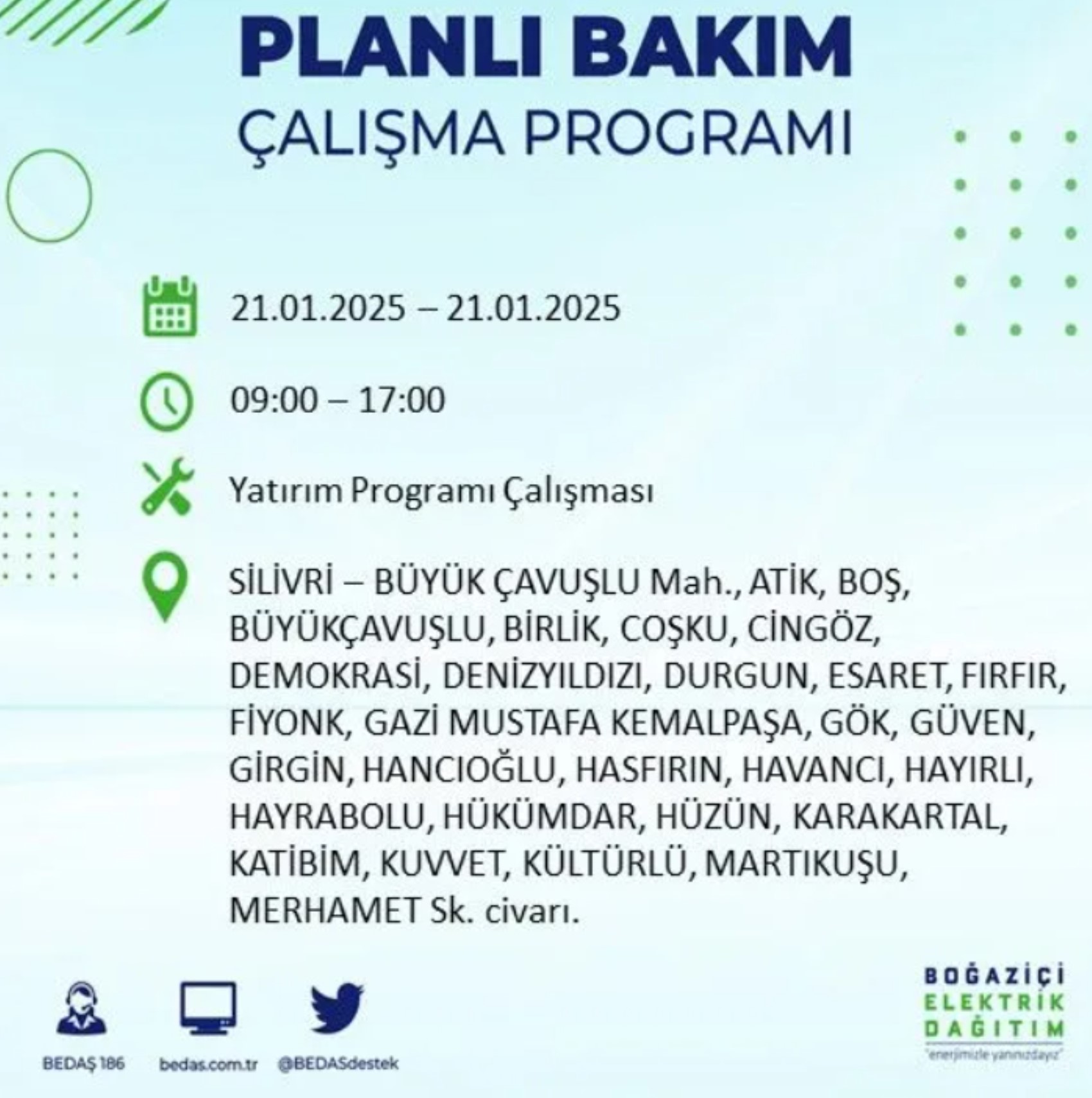 BEDAŞ açıkladı... İstanbul'da elektrik kesintisi: 21 Ocak'ta hangi mahalleler etkilenecek?