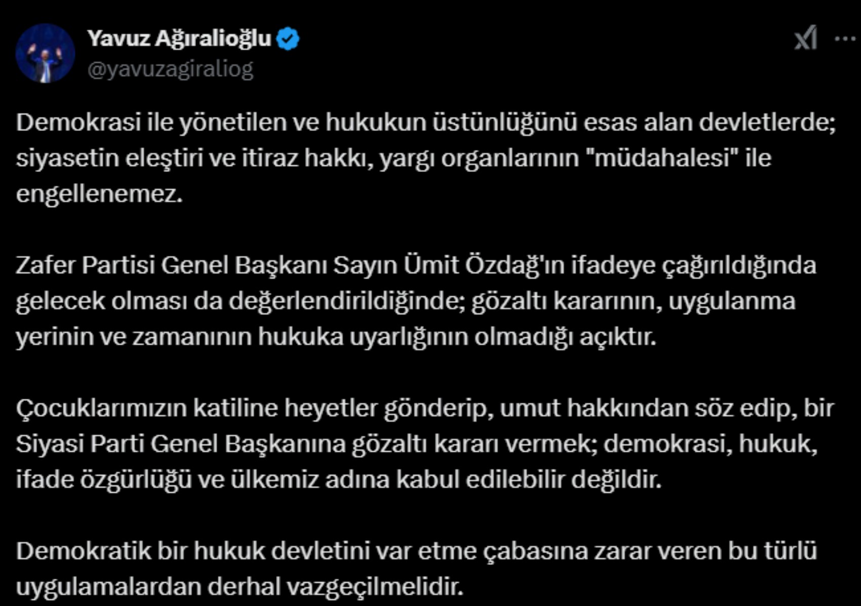 Ümit Özdağ'ın gözaltına alınmasına Yavuz Ağıralioğlu'ndan sert tepki! 'Hukuka aykırı'