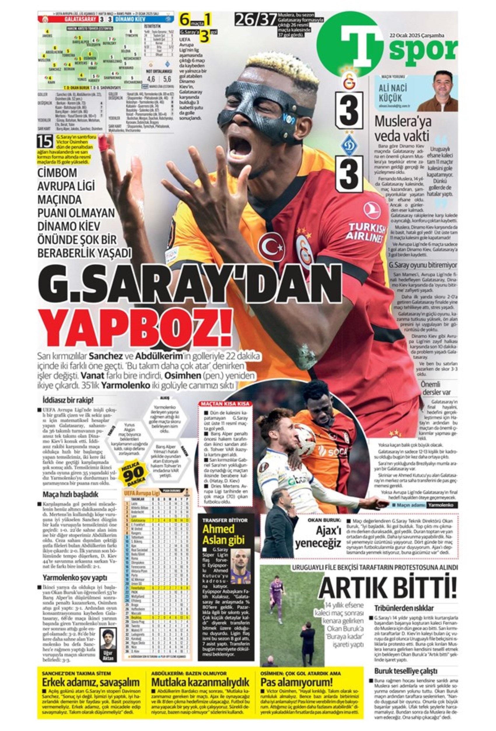 22 Ocak sporun manşetleri... Galatasaray kabusu yaşadı: İlk 8 zora girdi