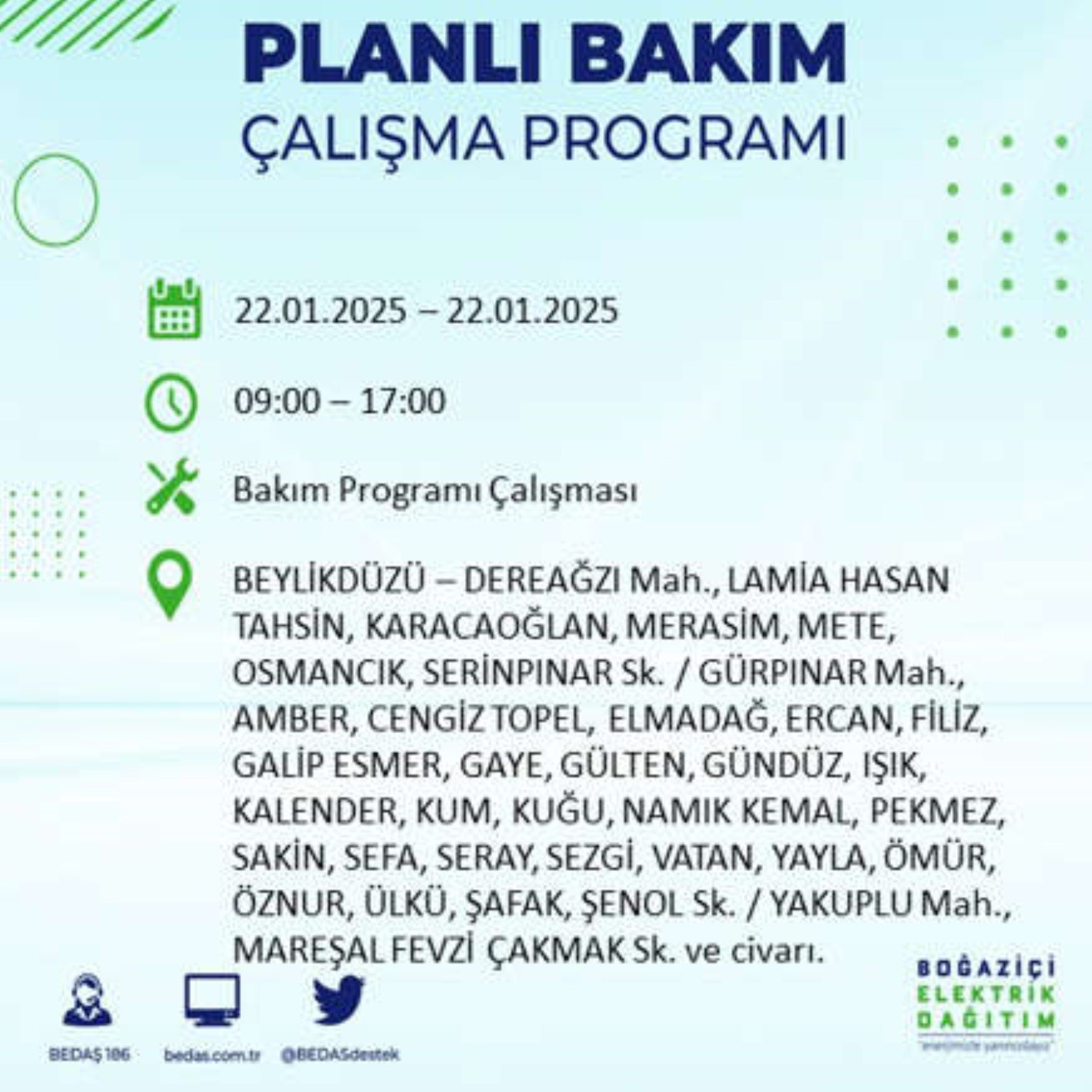 BEDAŞ açıkladı... İstanbul'da elektrik kesintisi: 22 Ocak'ta hangi mahalleler etkilenecek?