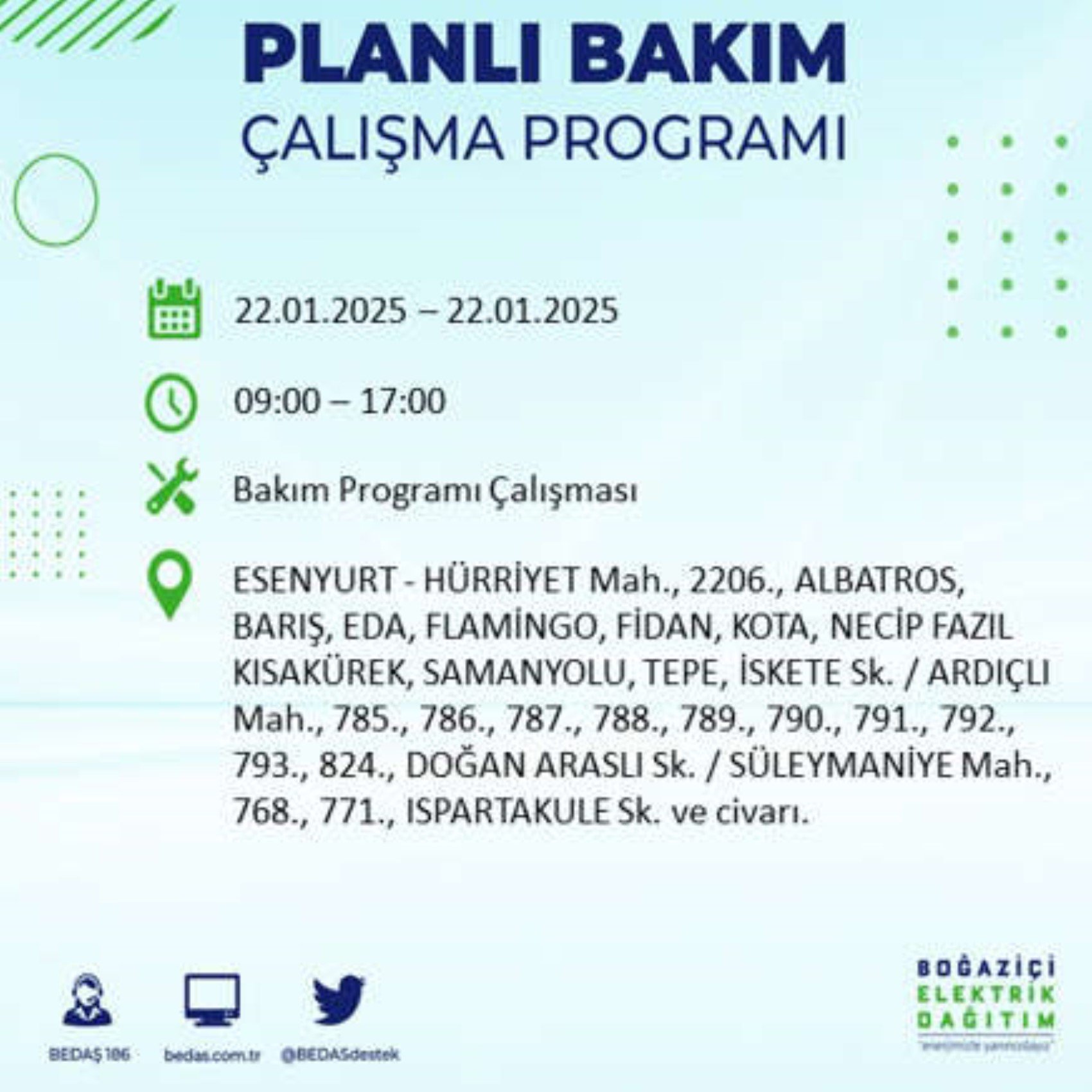 BEDAŞ açıkladı... İstanbul'da elektrik kesintisi: 22 Ocak'ta hangi mahalleler etkilenecek?