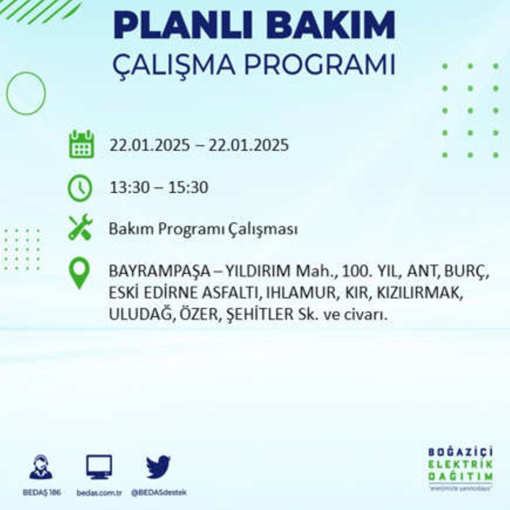 BEDAŞ açıkladı... İstanbul'da elektrik kesintisi: 22 Ocak'ta hangi mahalleler etkilenecek?