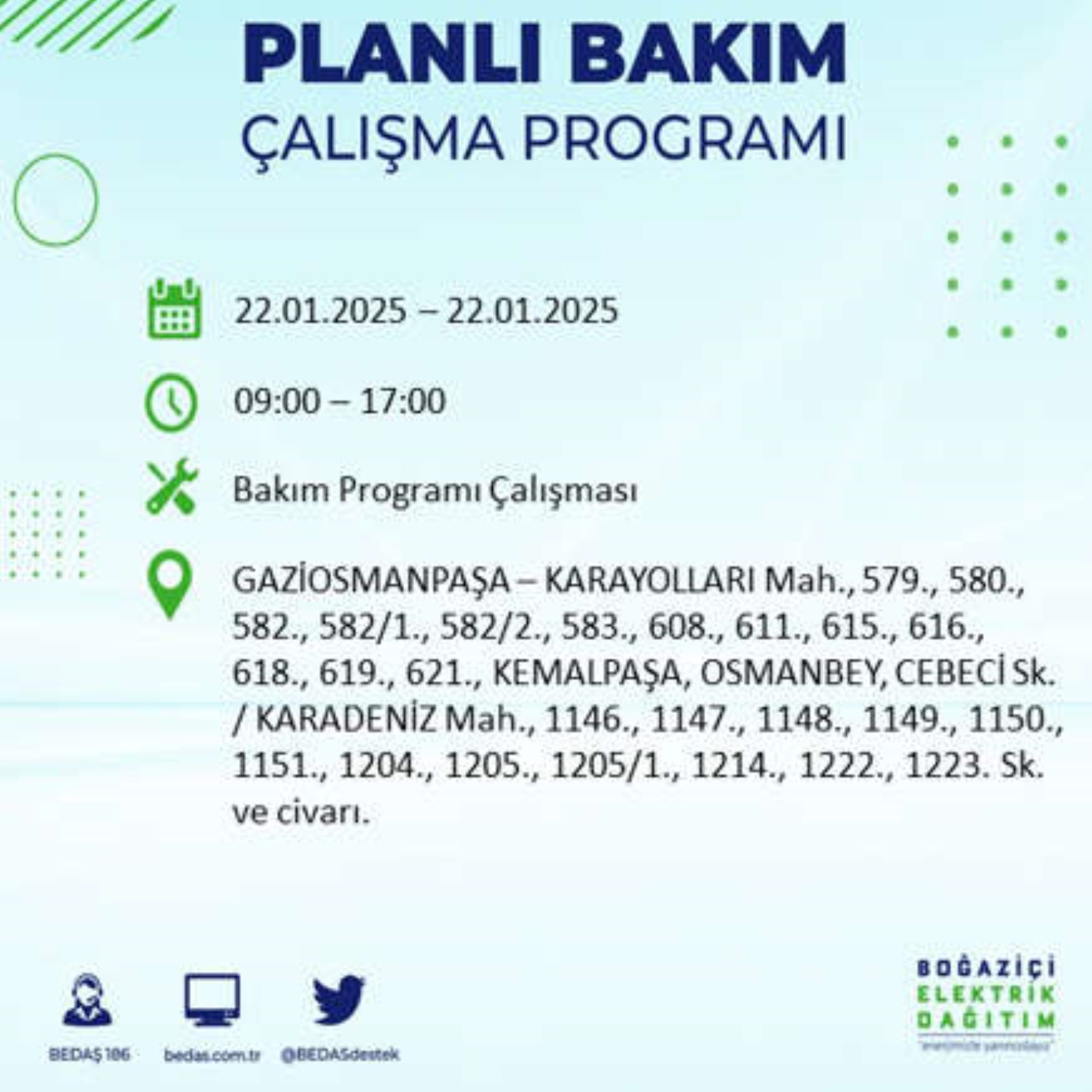 BEDAŞ açıkladı... İstanbul'da elektrik kesintisi: 22 Ocak'ta hangi mahalleler etkilenecek?