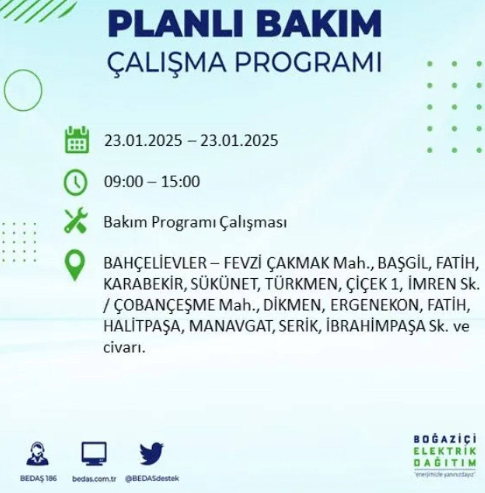 BEDAŞ açıkladı... İstanbul'da elektrik kesintisi: 23 Ocak'ta hangi mahalleler etkilenecek?