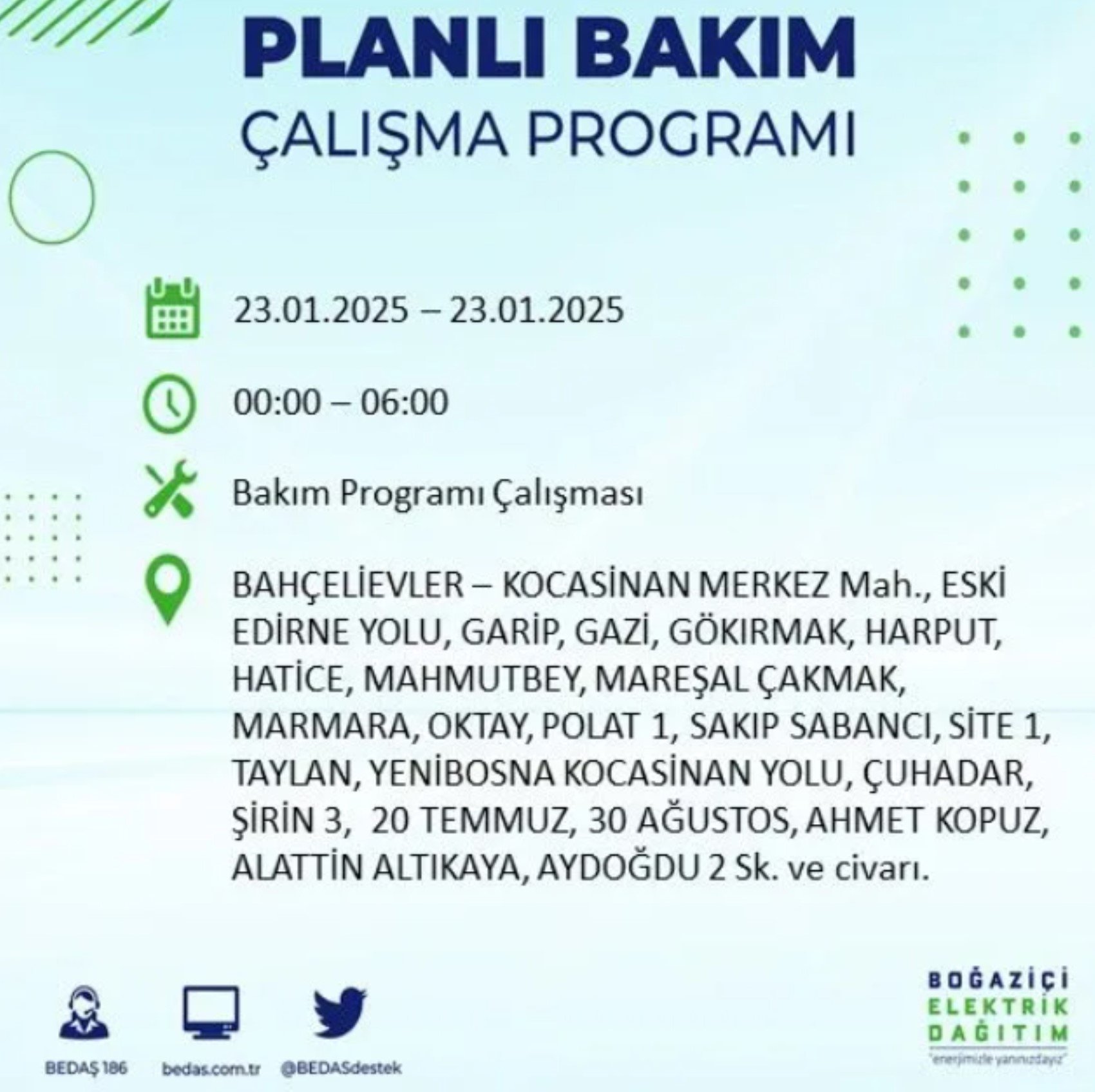 BEDAŞ açıkladı... İstanbul'da elektrik kesintisi: 23 Ocak'ta hangi mahalleler etkilenecek?