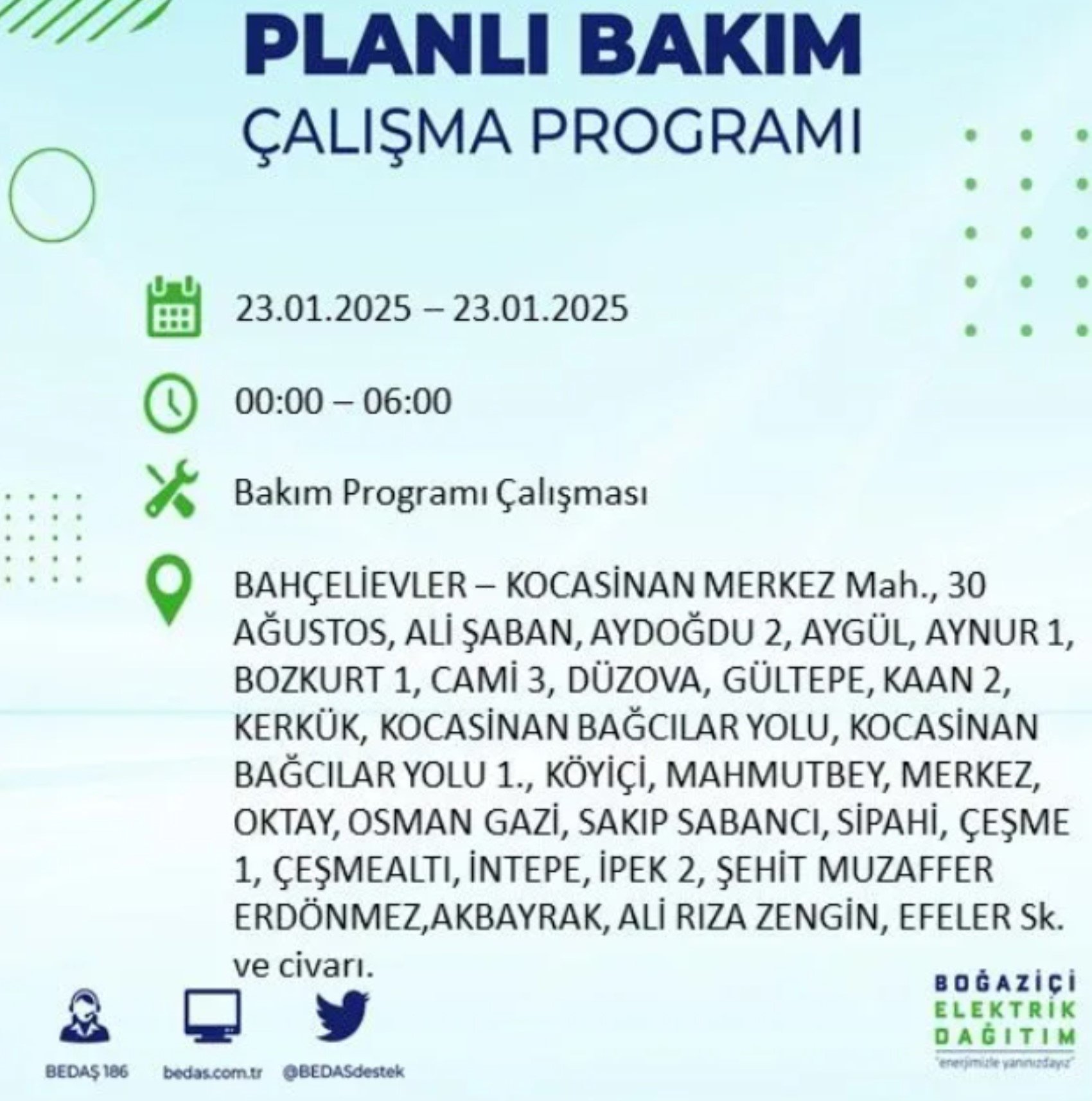 BEDAŞ açıkladı... İstanbul'da elektrik kesintisi: 23 Ocak'ta hangi mahalleler etkilenecek?