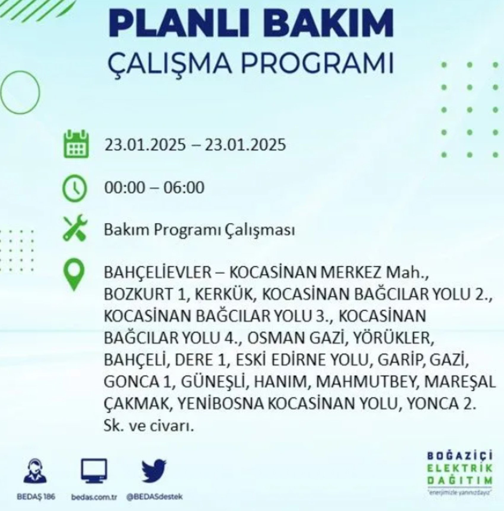 BEDAŞ açıkladı... İstanbul'da elektrik kesintisi: 23 Ocak'ta hangi mahalleler etkilenecek?