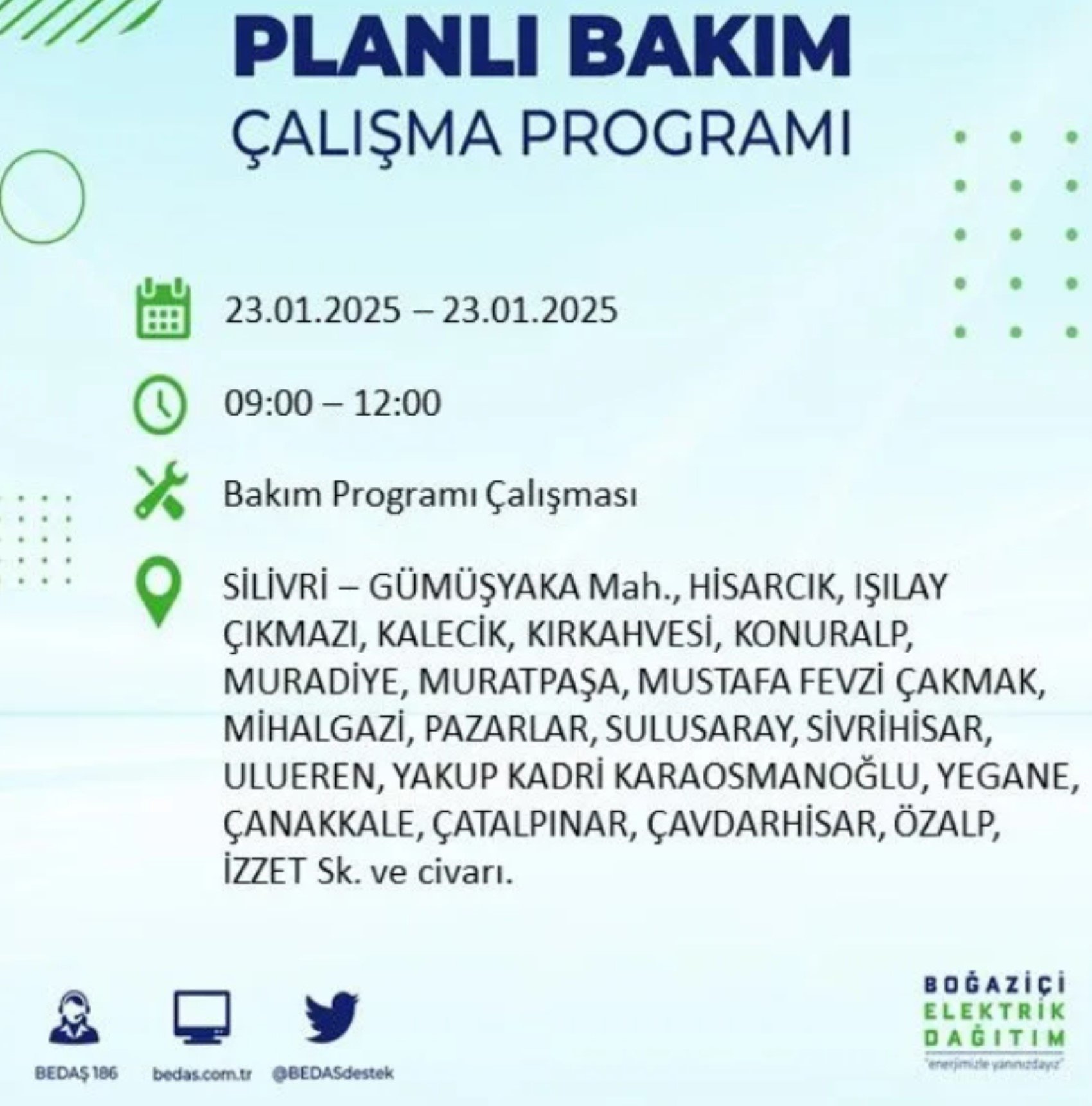 BEDAŞ açıkladı... İstanbul'da elektrik kesintisi: 23 Ocak'ta hangi mahalleler etkilenecek?