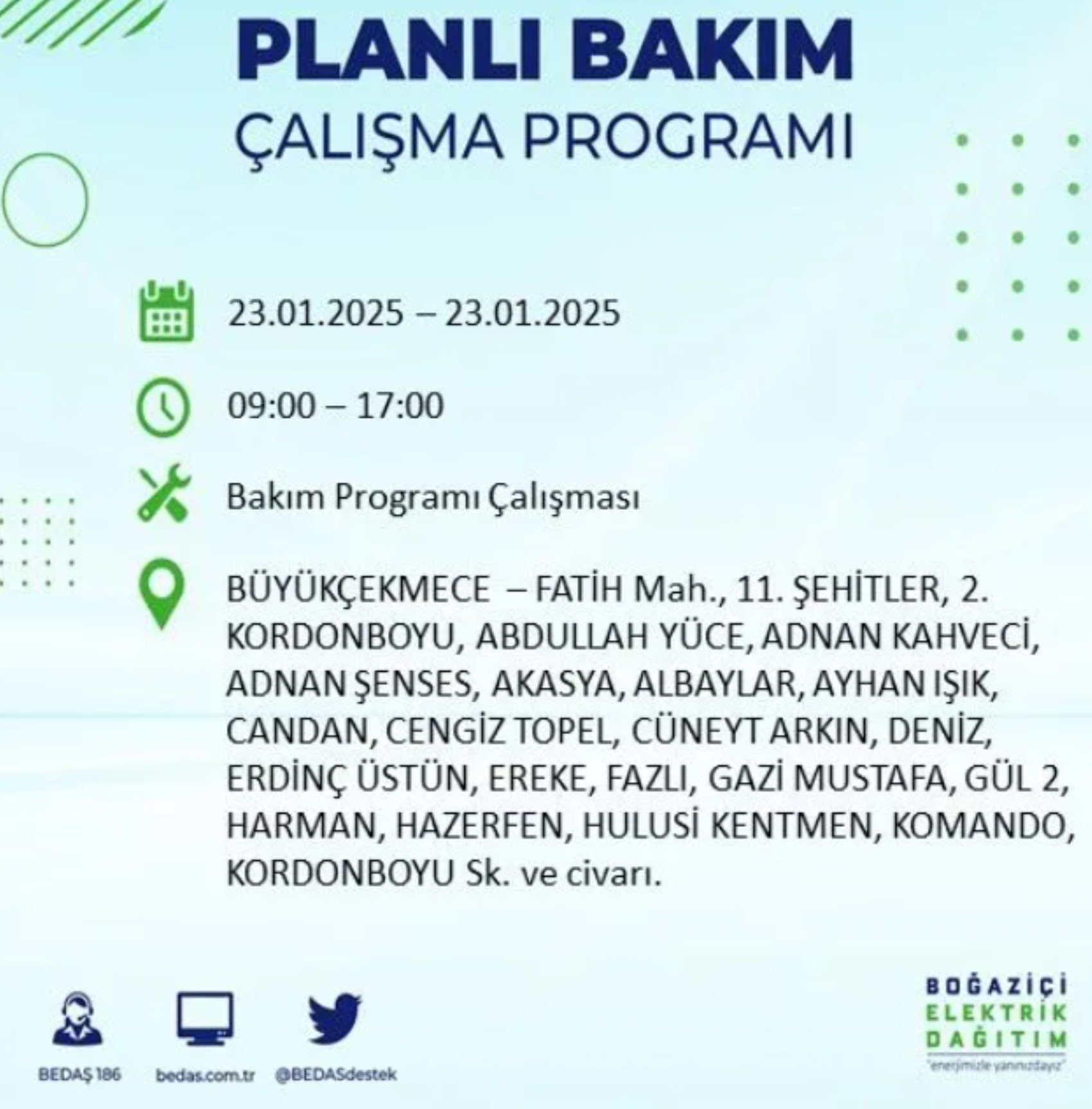 BEDAŞ açıkladı... İstanbul'da elektrik kesintisi: 23 Ocak'ta hangi mahalleler etkilenecek?