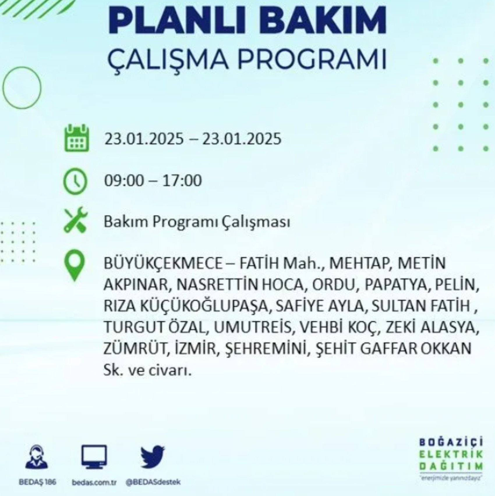 BEDAŞ açıkladı... İstanbul'da elektrik kesintisi: 23 Ocak'ta hangi mahalleler etkilenecek?