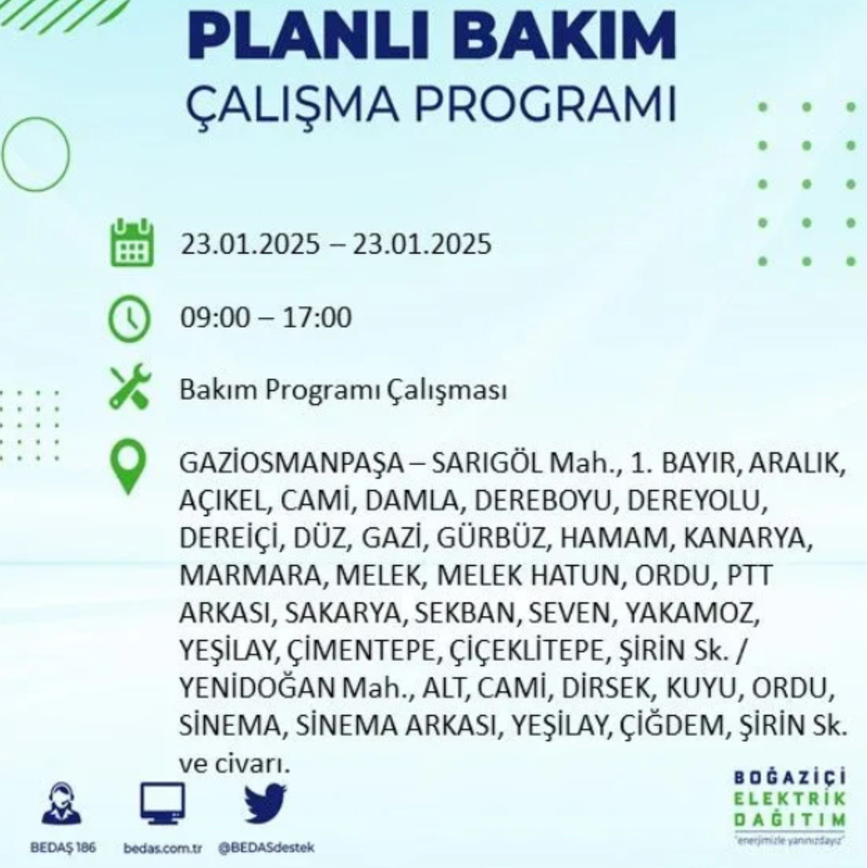 BEDAŞ açıkladı... İstanbul'da elektrik kesintisi: 23 Ocak'ta hangi mahalleler etkilenecek?