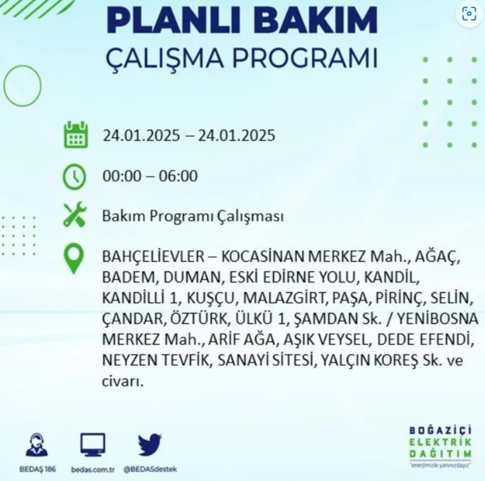 BEDAŞ açıkladı... İstanbul'da elektrik kesintisi: 24 Ocak'ta hangi mahalleler etkilenecek?