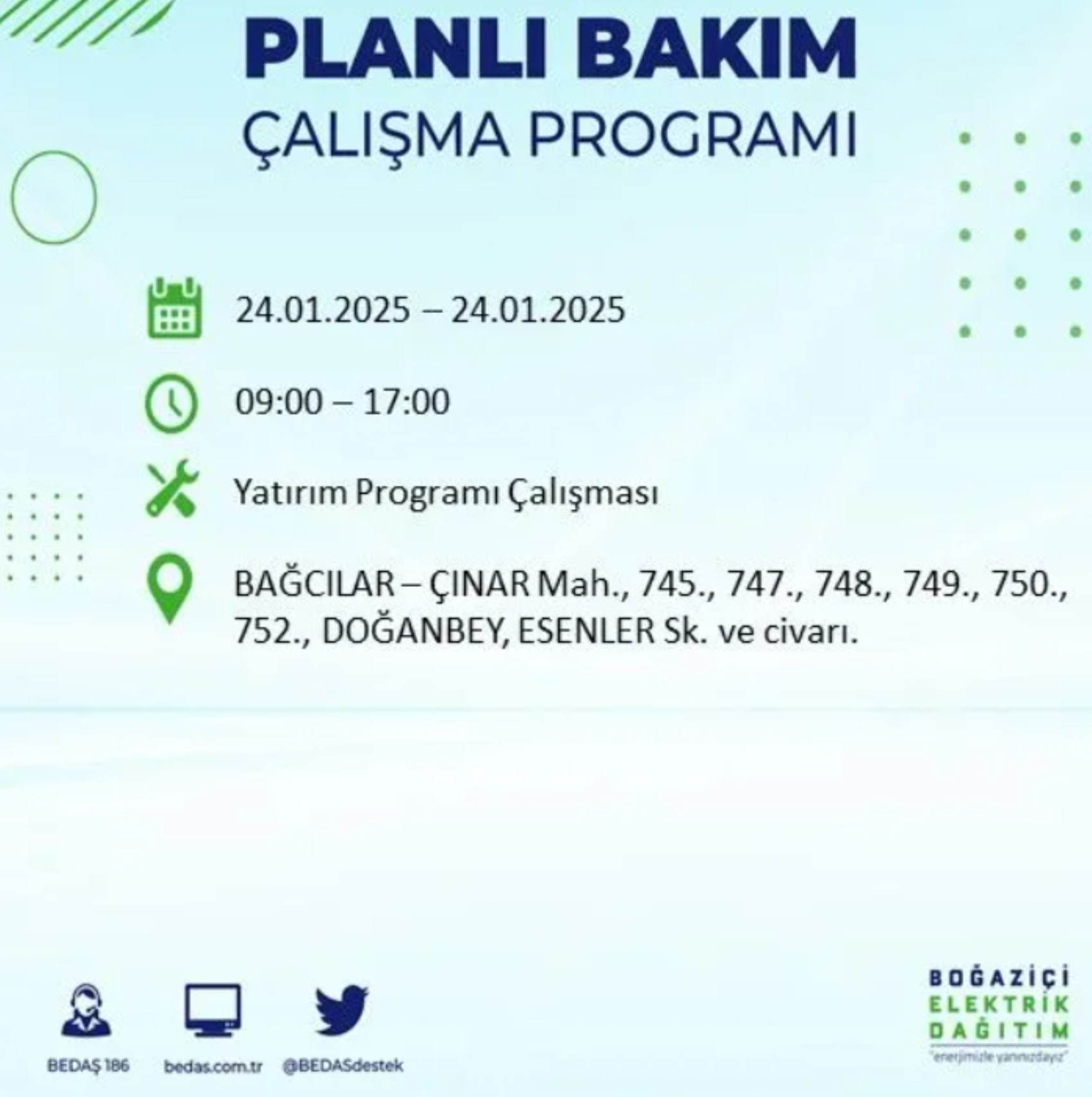 BEDAŞ açıkladı... İstanbul'da elektrik kesintisi: 24 Ocak'ta hangi mahalleler etkilenecek?