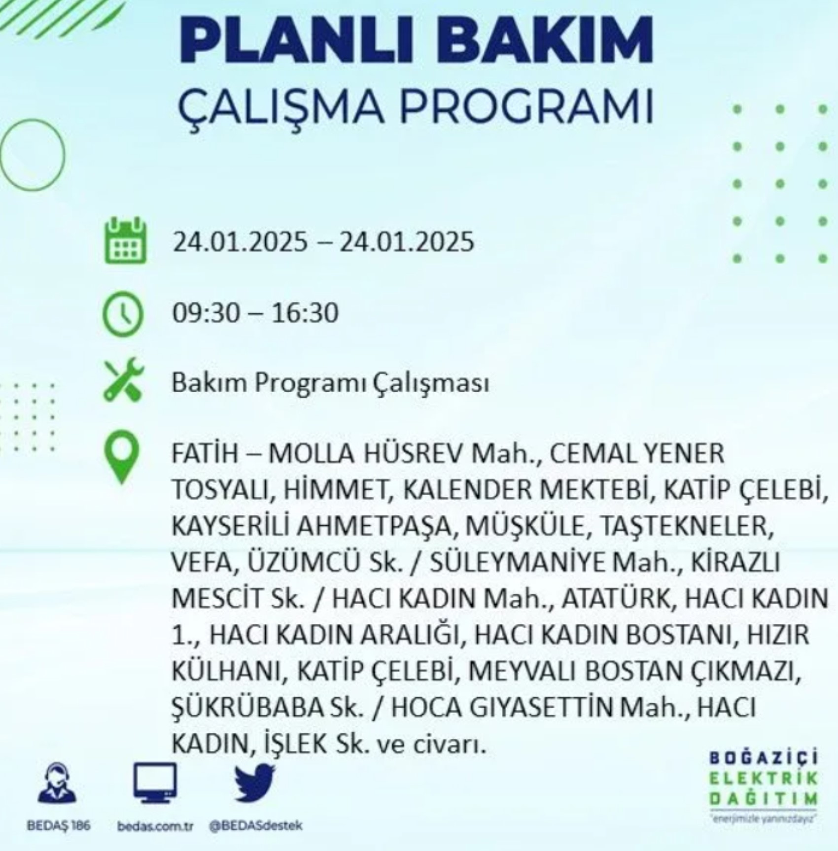 BEDAŞ açıkladı... İstanbul'da elektrik kesintisi: 24 Ocak'ta hangi mahalleler etkilenecek?