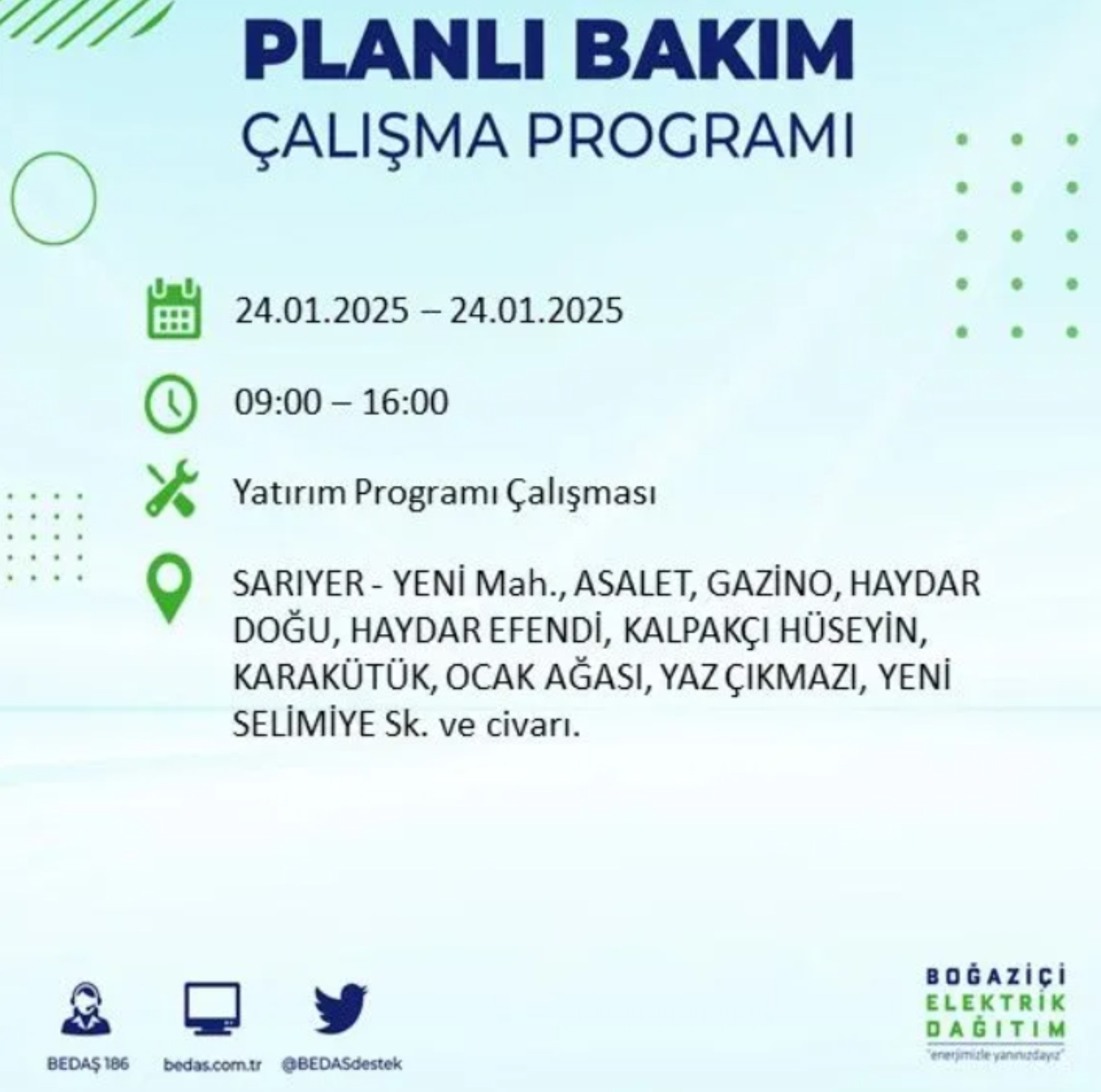 BEDAŞ açıkladı... İstanbul'da elektrik kesintisi: 24 Ocak'ta hangi mahalleler etkilenecek?