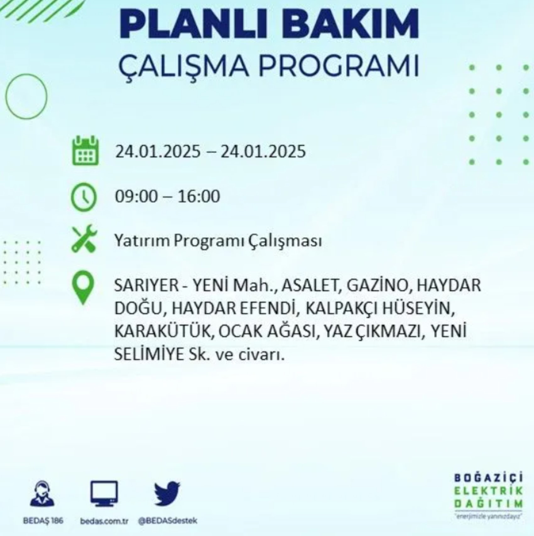 BEDAŞ açıkladı... İstanbul'da elektrik kesintisi: 24 Ocak'ta hangi mahalleler etkilenecek?