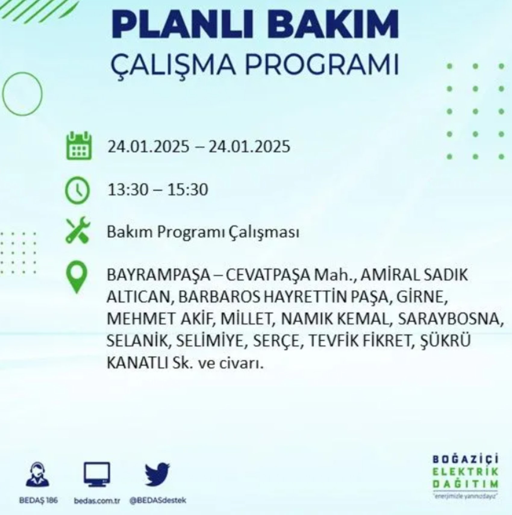 BEDAŞ açıkladı... İstanbul'da elektrik kesintisi: 24 Ocak'ta hangi mahalleler etkilenecek?