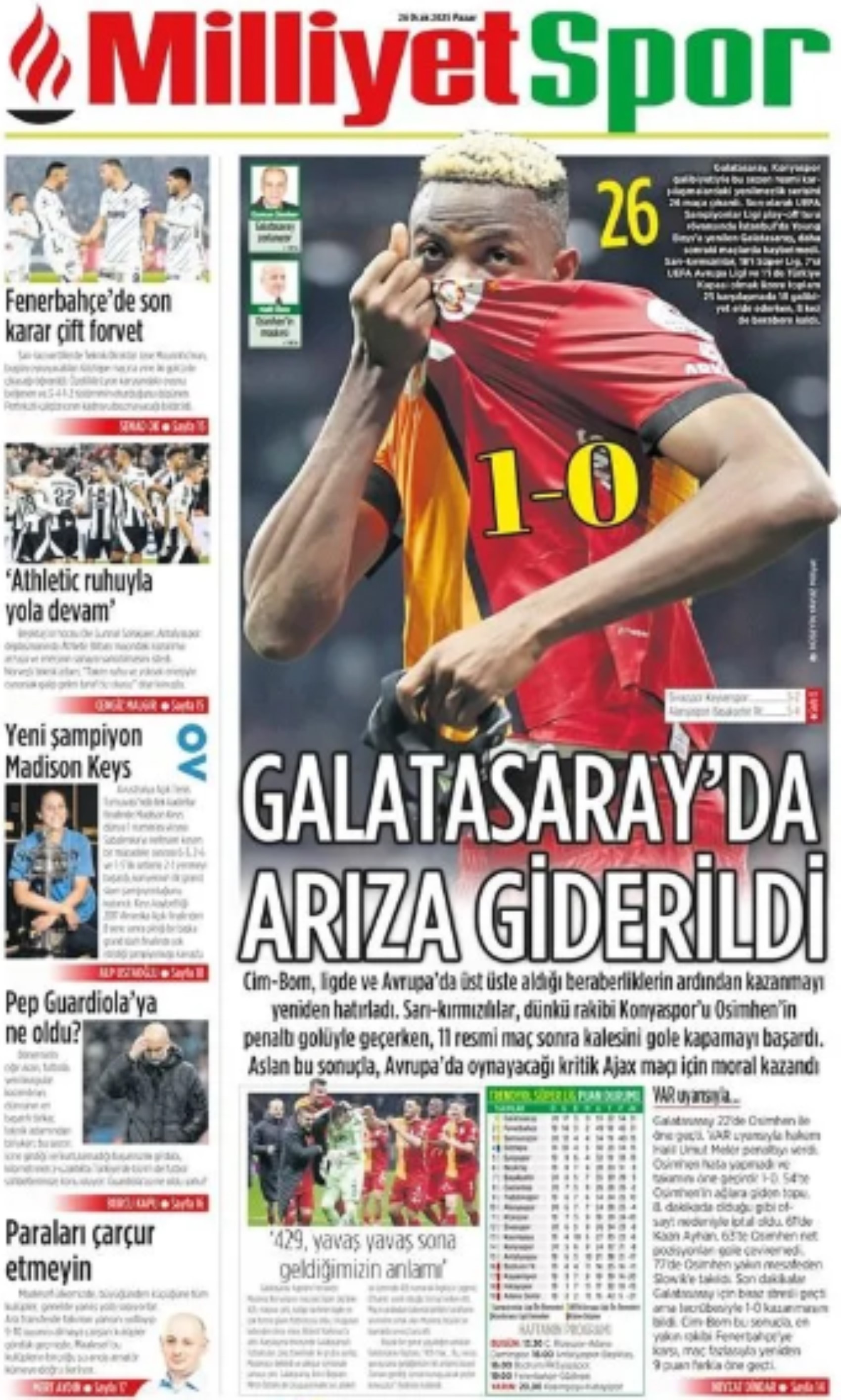 Günün spor manşetleri: Osimhen'in penaltı golüyle Galatasaray evinde kazandı!