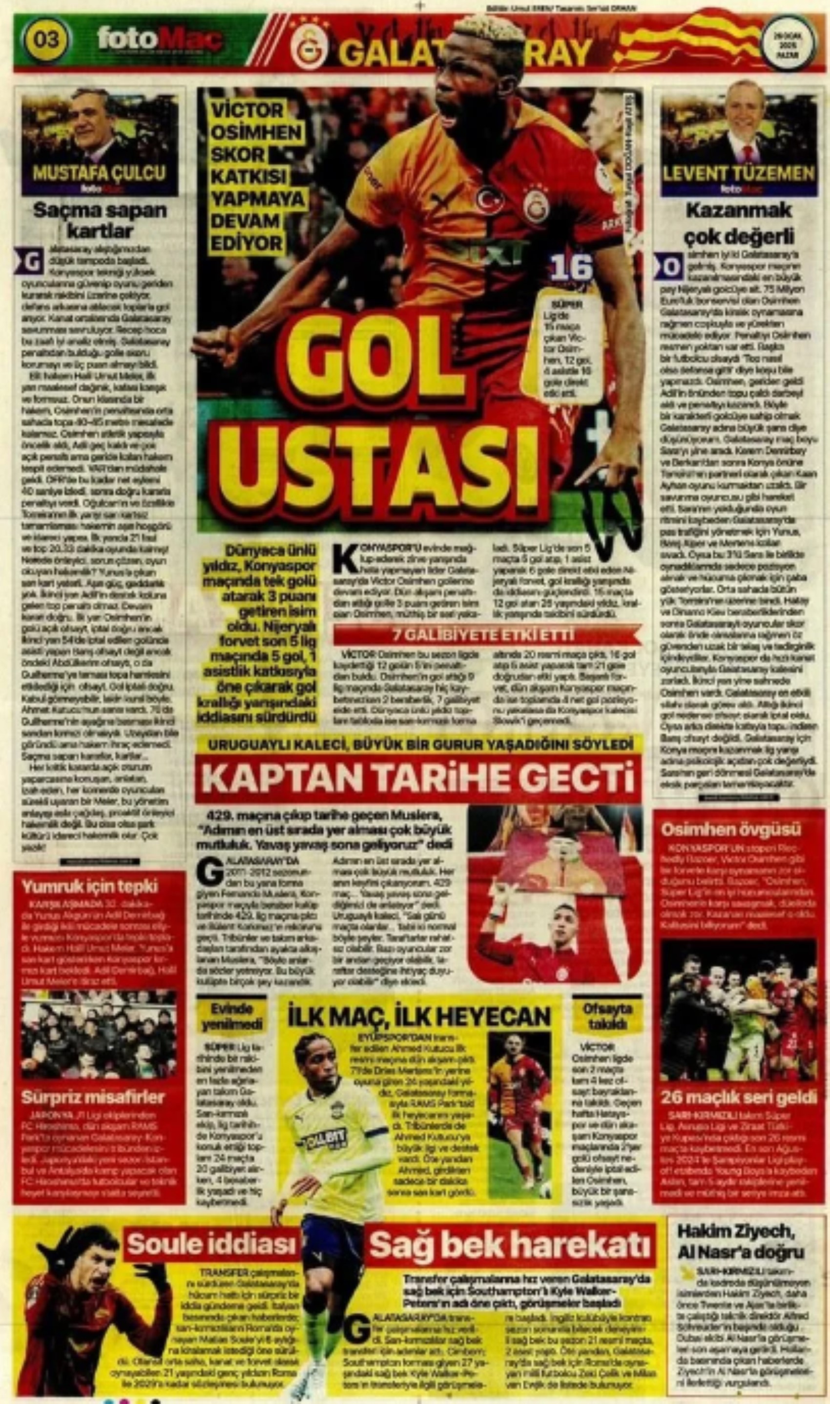 Günün spor manşetleri: Osimhen'in penaltı golüyle Galatasaray evinde kazandı!