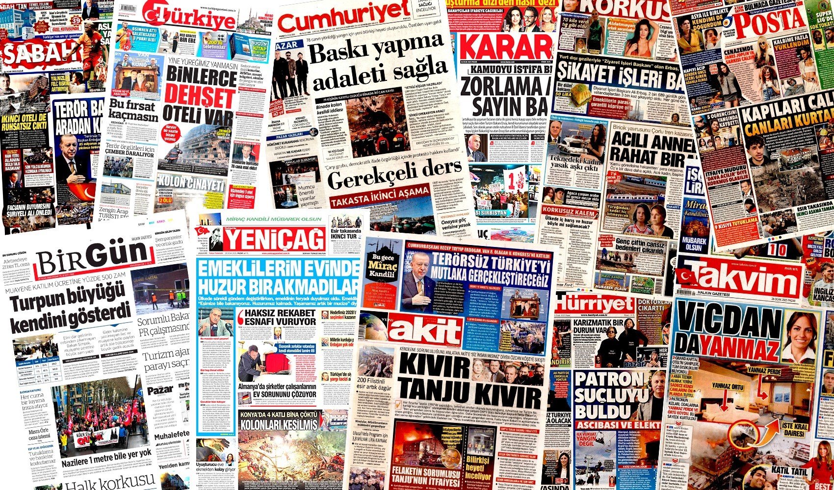 26 Ocak 2025 gazete manşetleri: 'Kamuoyu istifa bekliyor: Zorlama artık sayın bakan!', 'Apo’yu övmek serbest Apo’yu öveni eleştirmek suç'