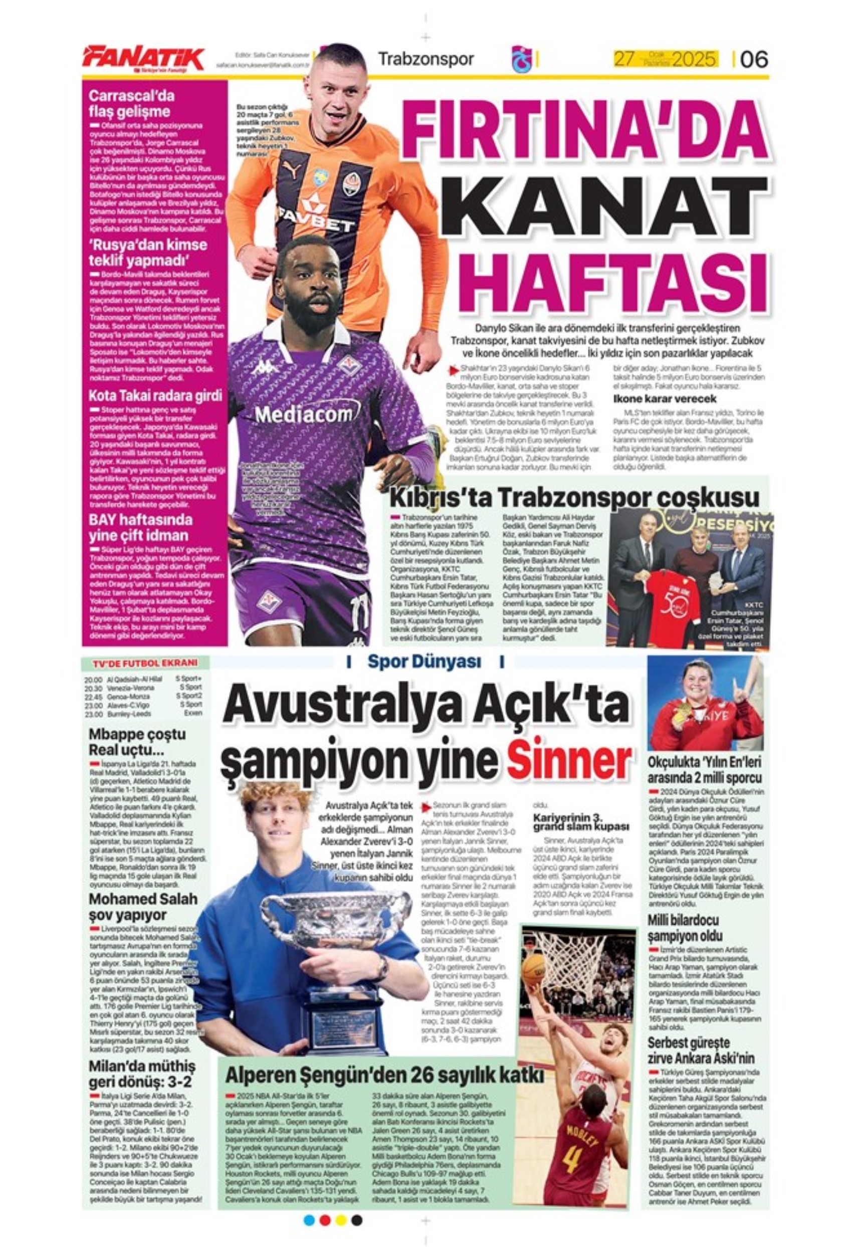 Ve sonunda bitti... Talisca Fenerbahçe'de: 27 Ocak sporun manşetleri