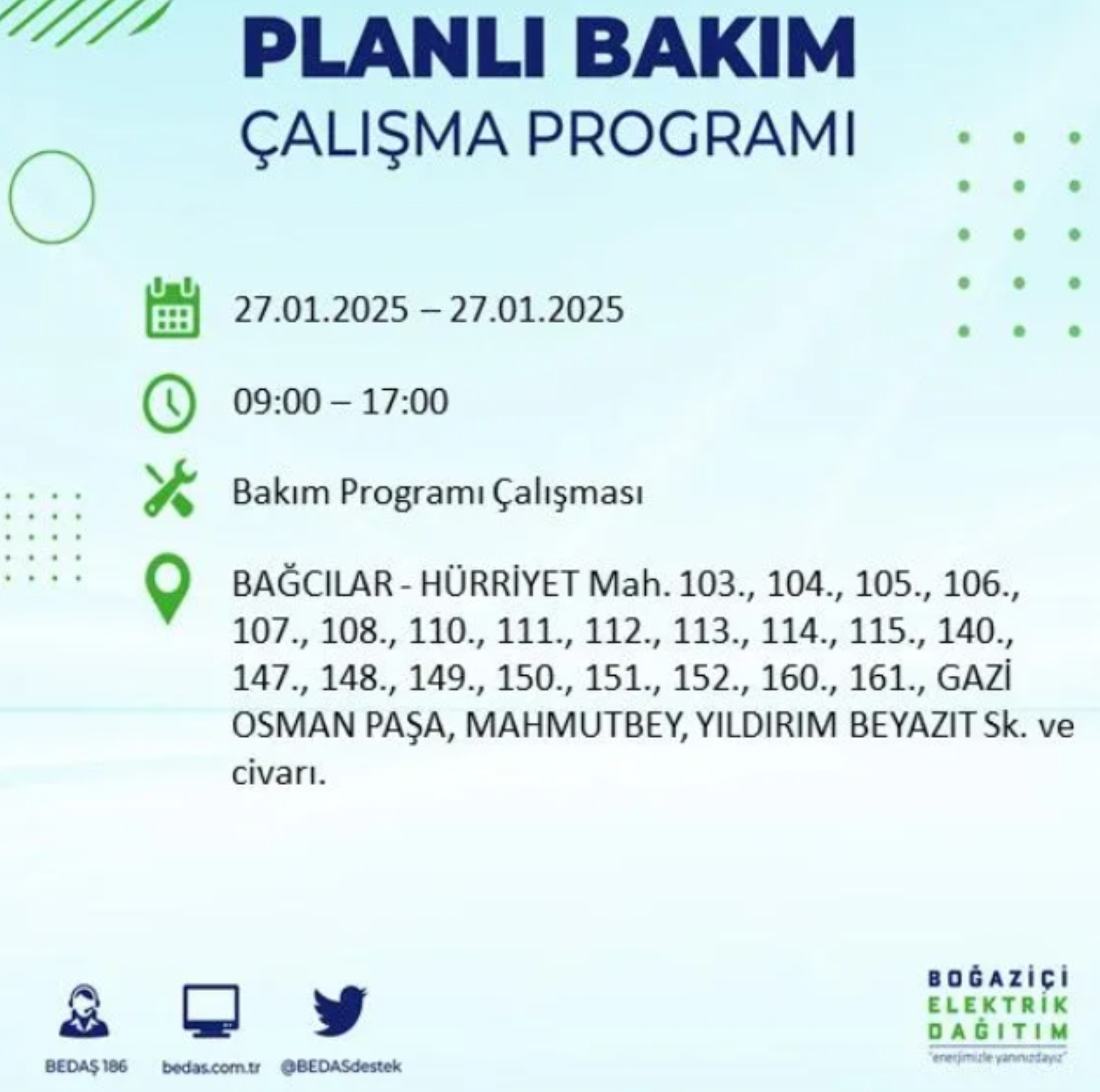 BEDAŞ açıkladı... İstanbul'da elektrik kesintisi: 27 Ocak'ta hangi mahalleler etkilenecek?