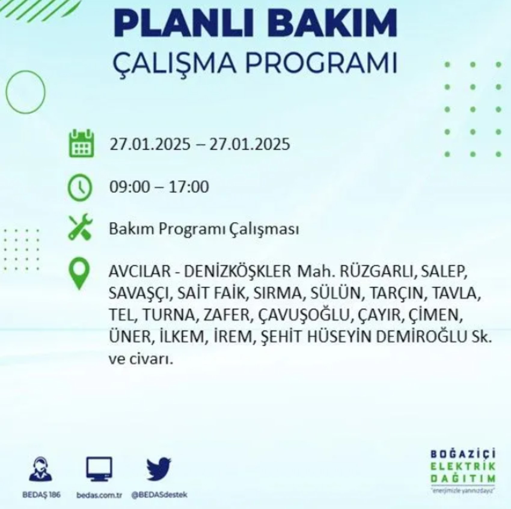 BEDAŞ açıkladı... İstanbul'da elektrik kesintisi: 27 Ocak'ta hangi mahalleler etkilenecek?